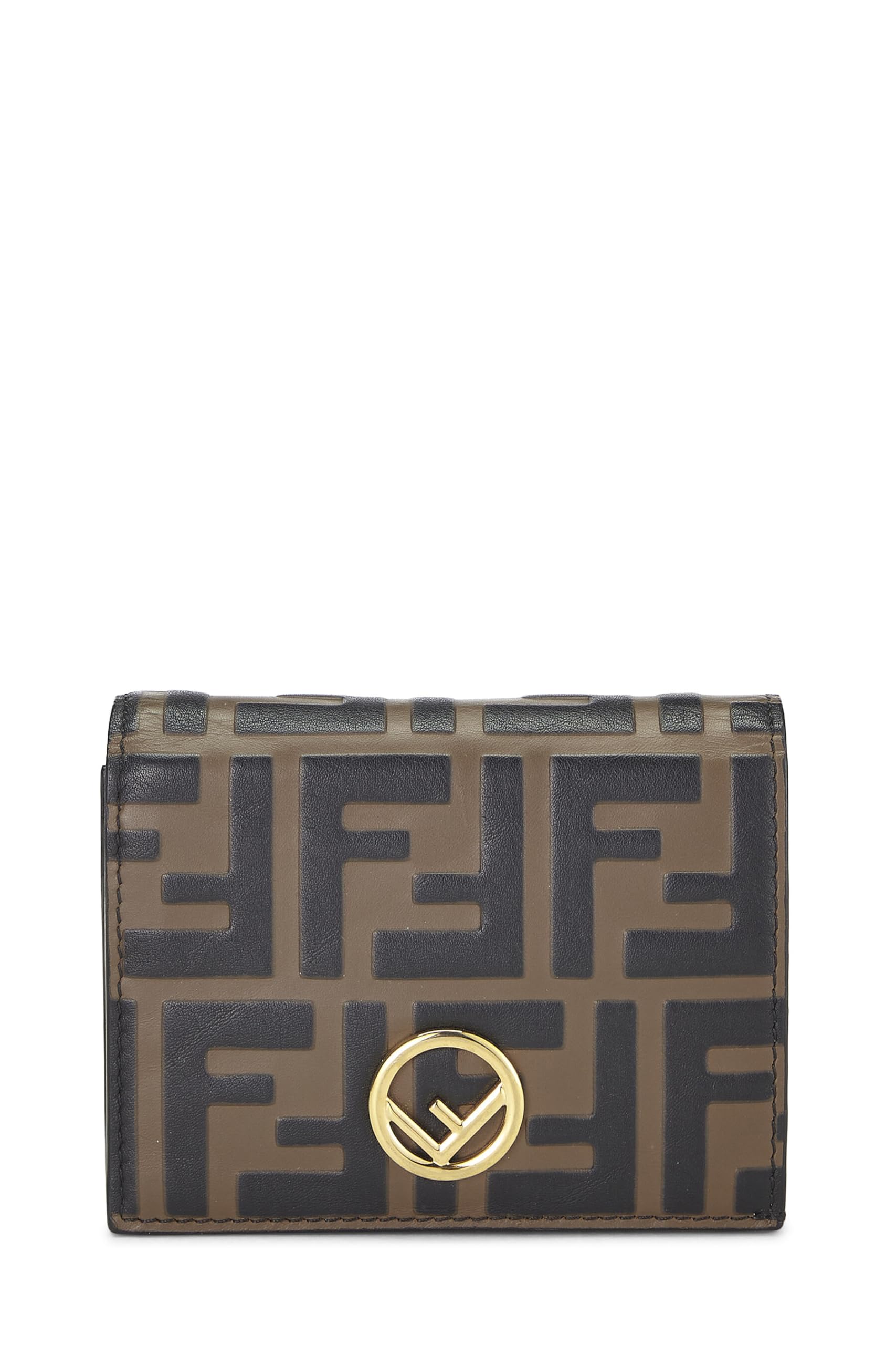 Fendi, Brown Embossed Leather 'F is Fendi' Compact Wallet, Brown