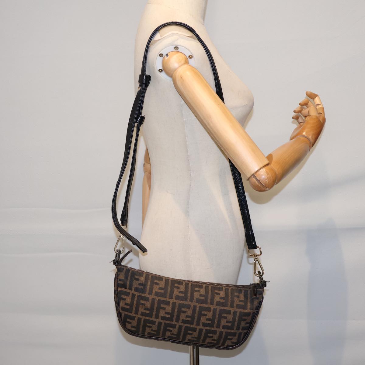 FENDI Zucca Canvas Shoulder Bag Brown Black72107