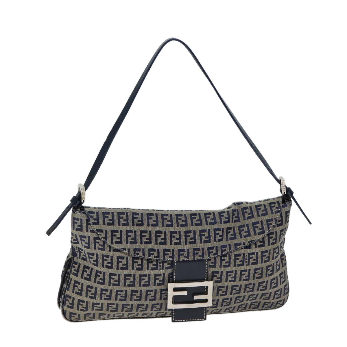 FENDI Zucchino Canvas Mamma Baguette Shoulder Bag Navy72416