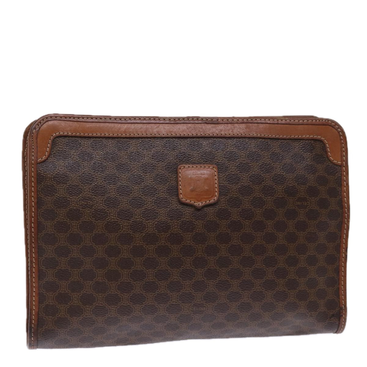CELINE Macadam Canvas Clutch Bag PVC Brown Auth 72806