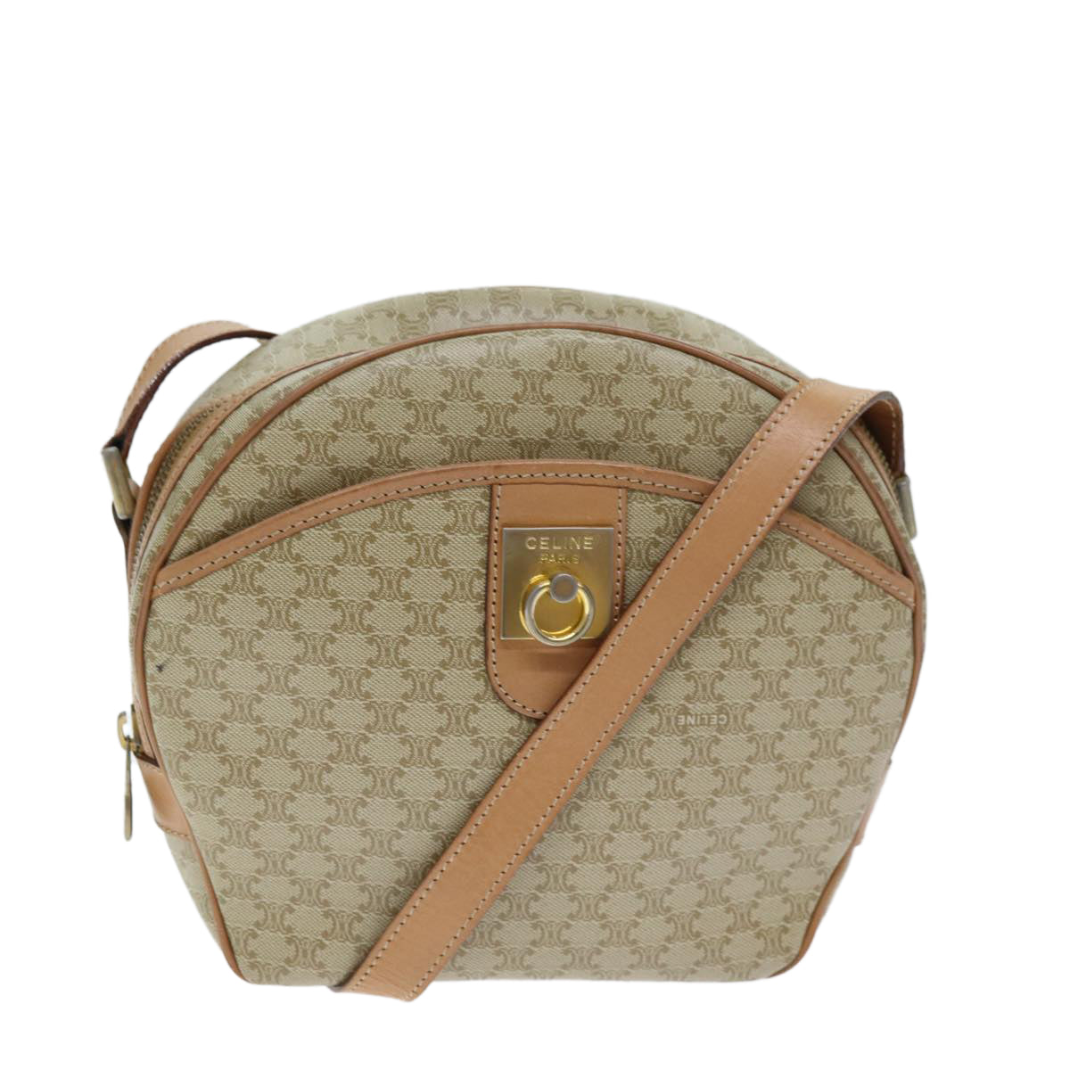 CELINE Macadam Canvas Shoulder Bag Beige 73944
