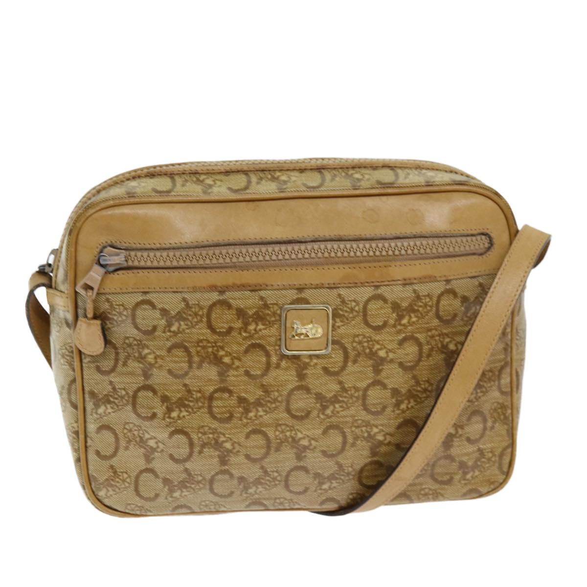CELINE C Macadam Canvas Shoulder Bag Beige Auth 74191