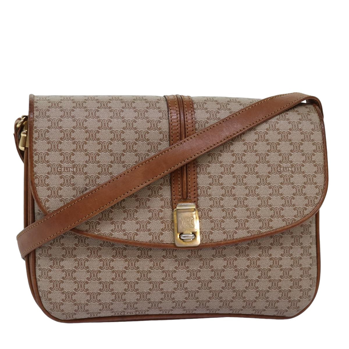 CELINE Macadam Canvas Shoulder Bag Beige 77325