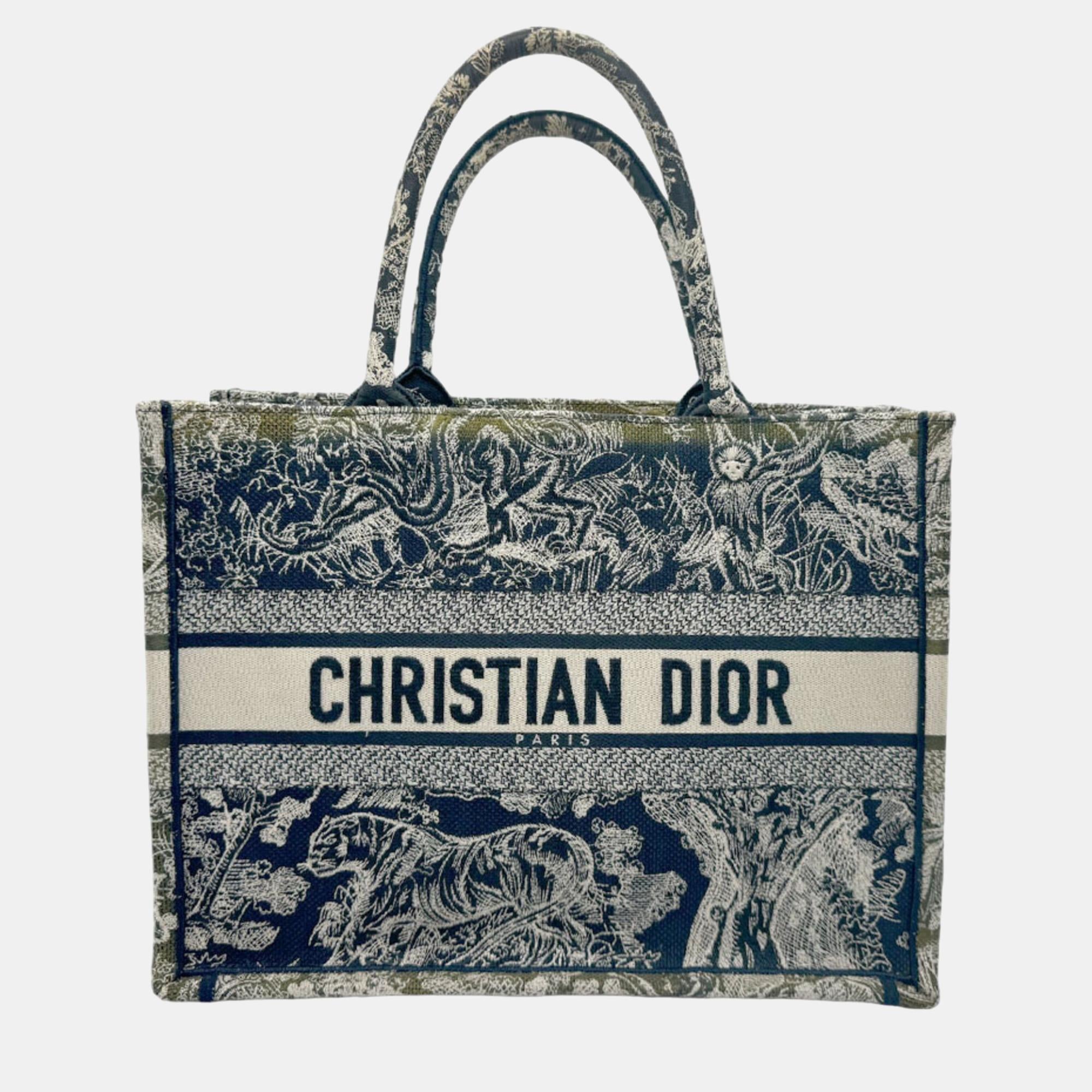 Dior Navy/Off-white Canvas Medium Lady Tote Bag