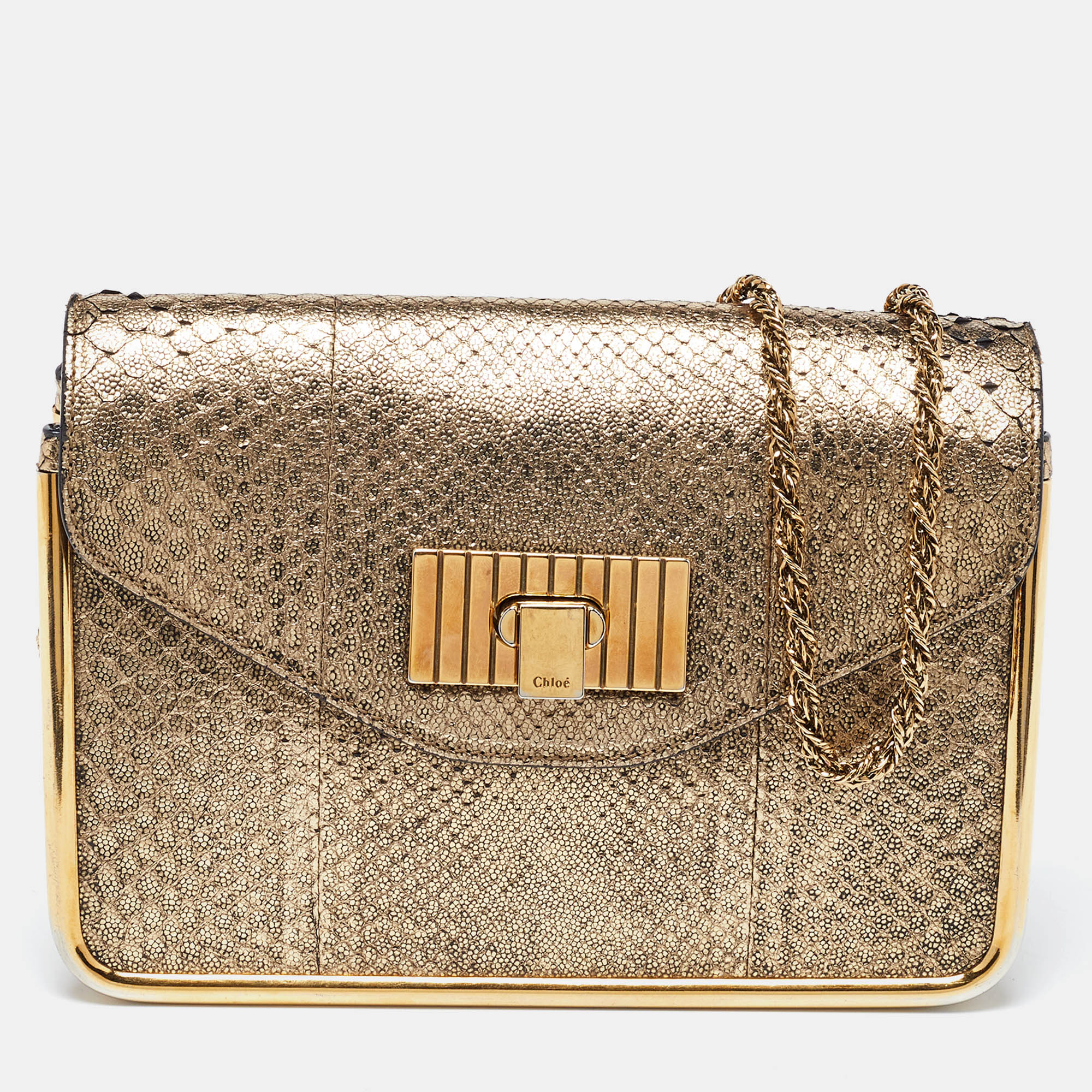 Chloe Gold Python Small Sally Shoulder Bag