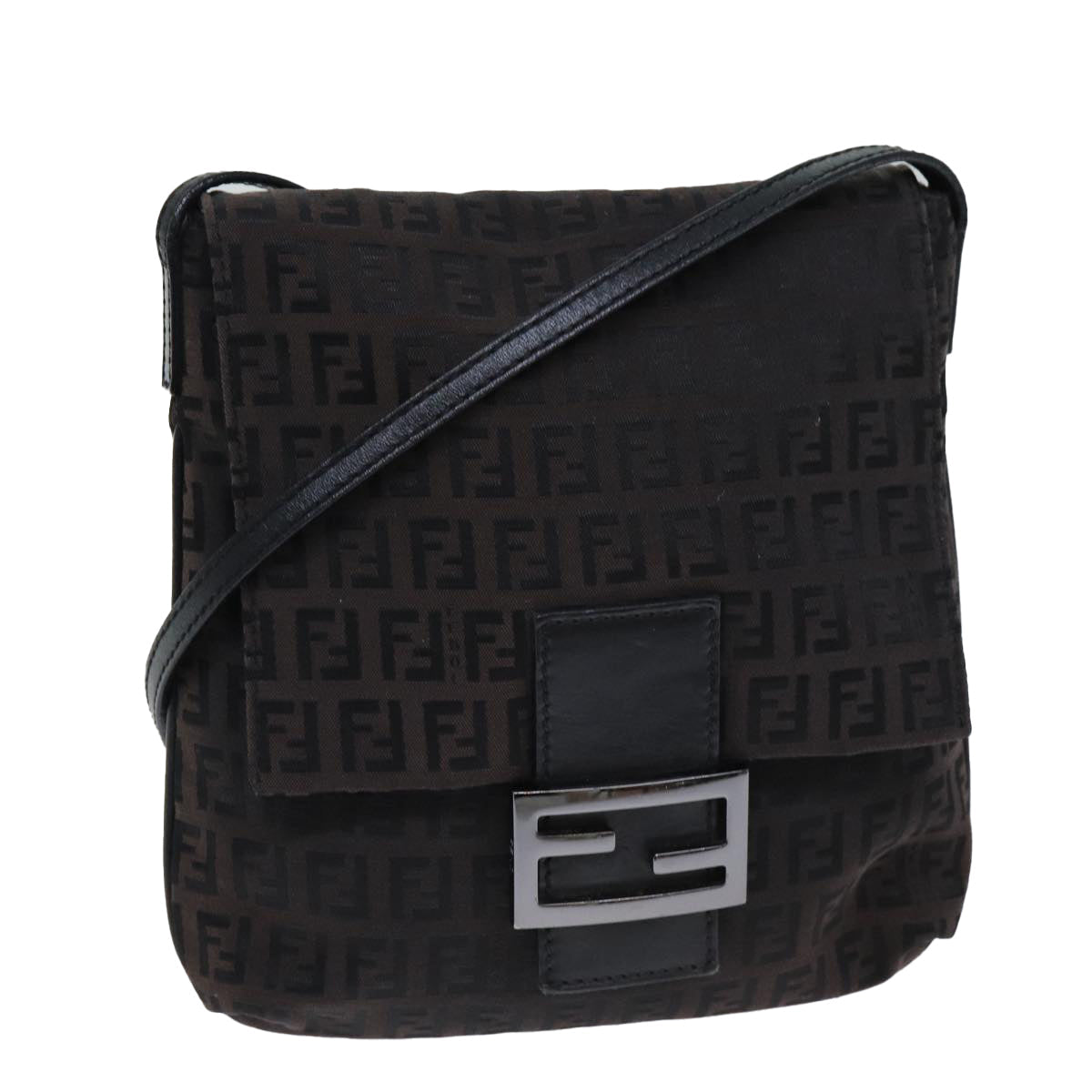 FENDI Zucchino Canvas Shoulder Bag Black79112