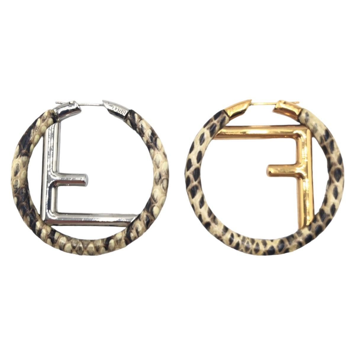 Fendi Python Silver Gold Metal Hoop Earrings