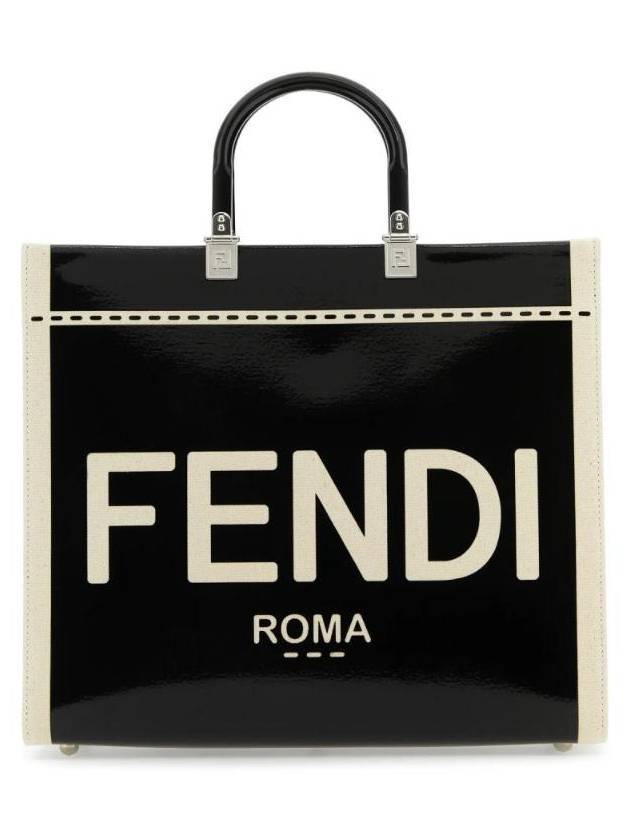 Fendi Sunshine Patent Leather Medium Tote Bag Black