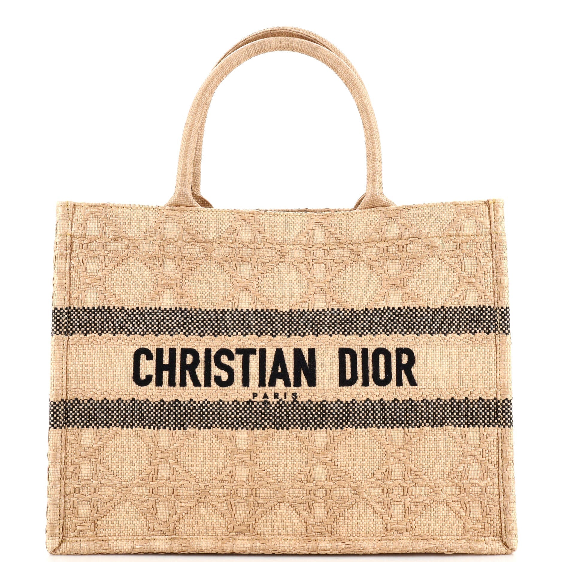 Dior Book Tote Cannage Embroidered Raffia Medium