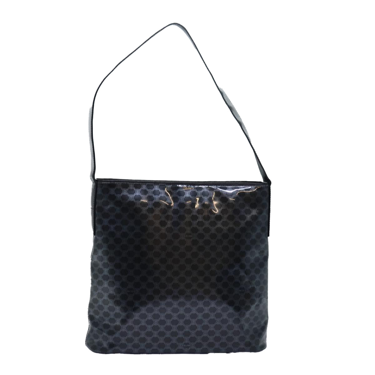 CELINE Macadam Canvas Enamel Shoulder Bag Black 80084