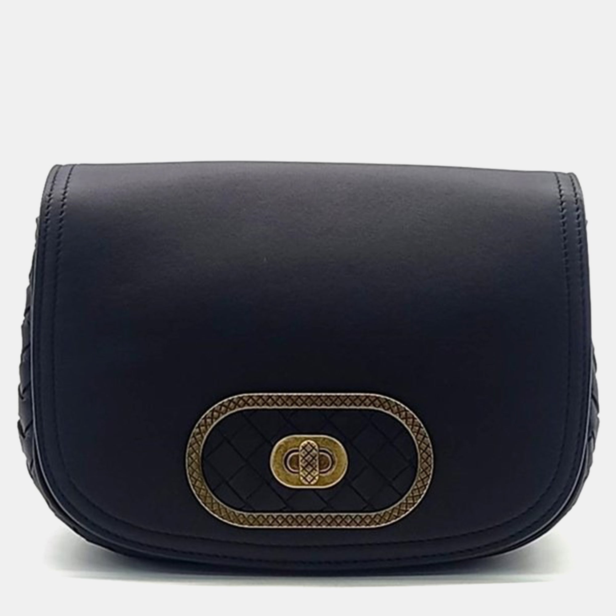 Bottega Veneta Black Leather Intrecciato-Trimmed Luna Crossbody Bag