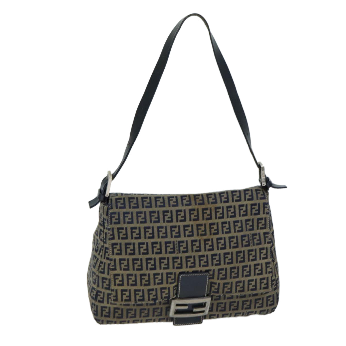 FENDI Zucchino Canvas Mamma Baguette Shoulder Bag Navy80863
