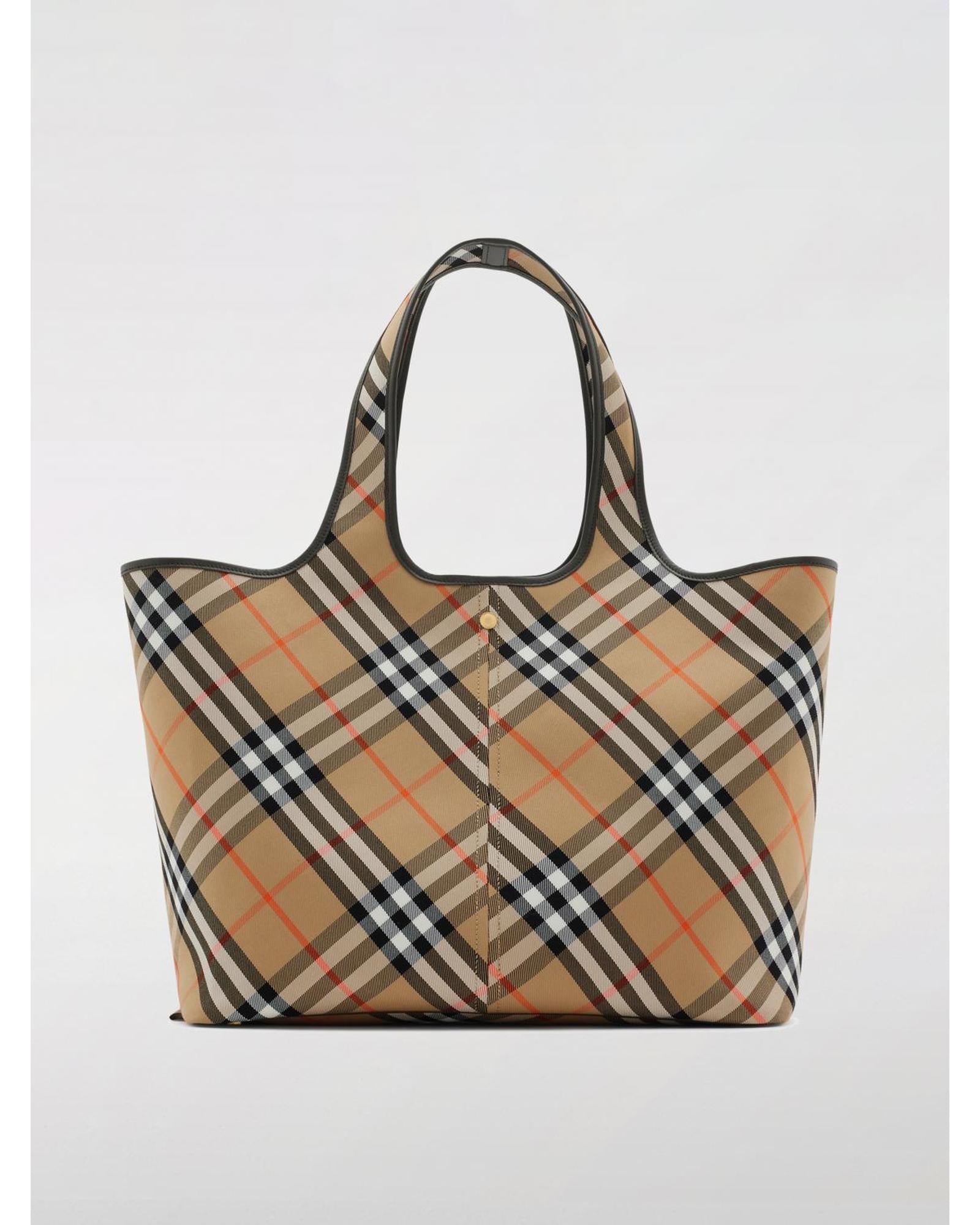 Burberry Large Check Tote Bag Women Beige Handbags