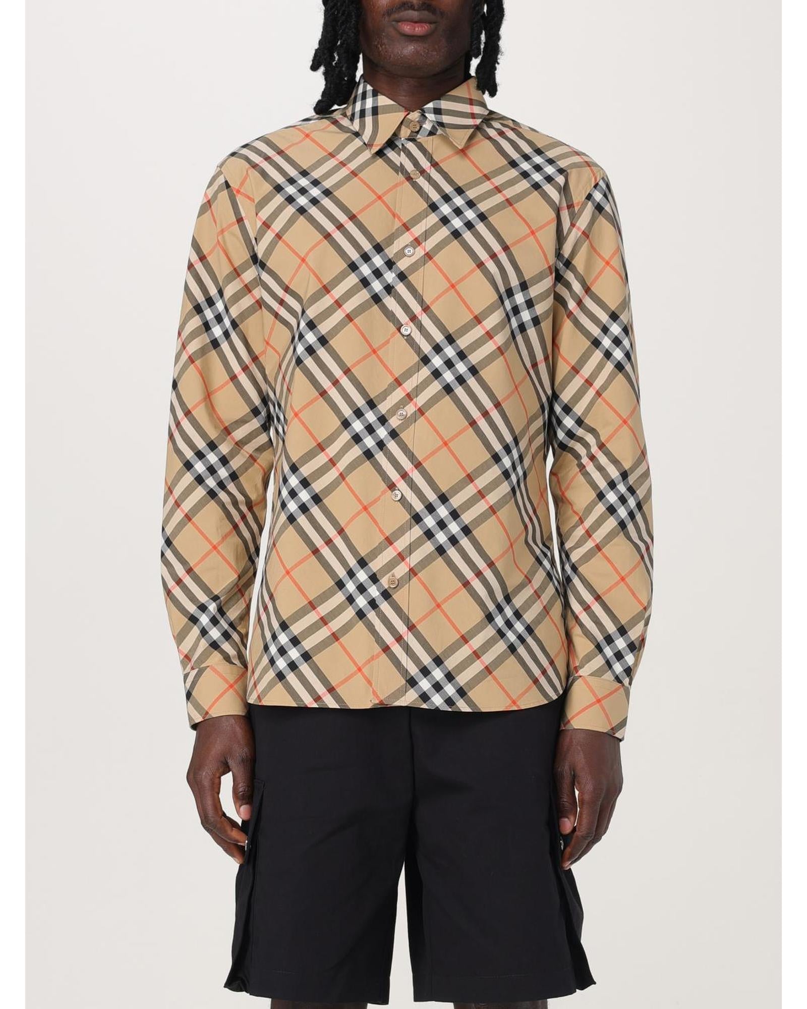 Burberry Classic Check Long Sleeve Shirt Men Nude