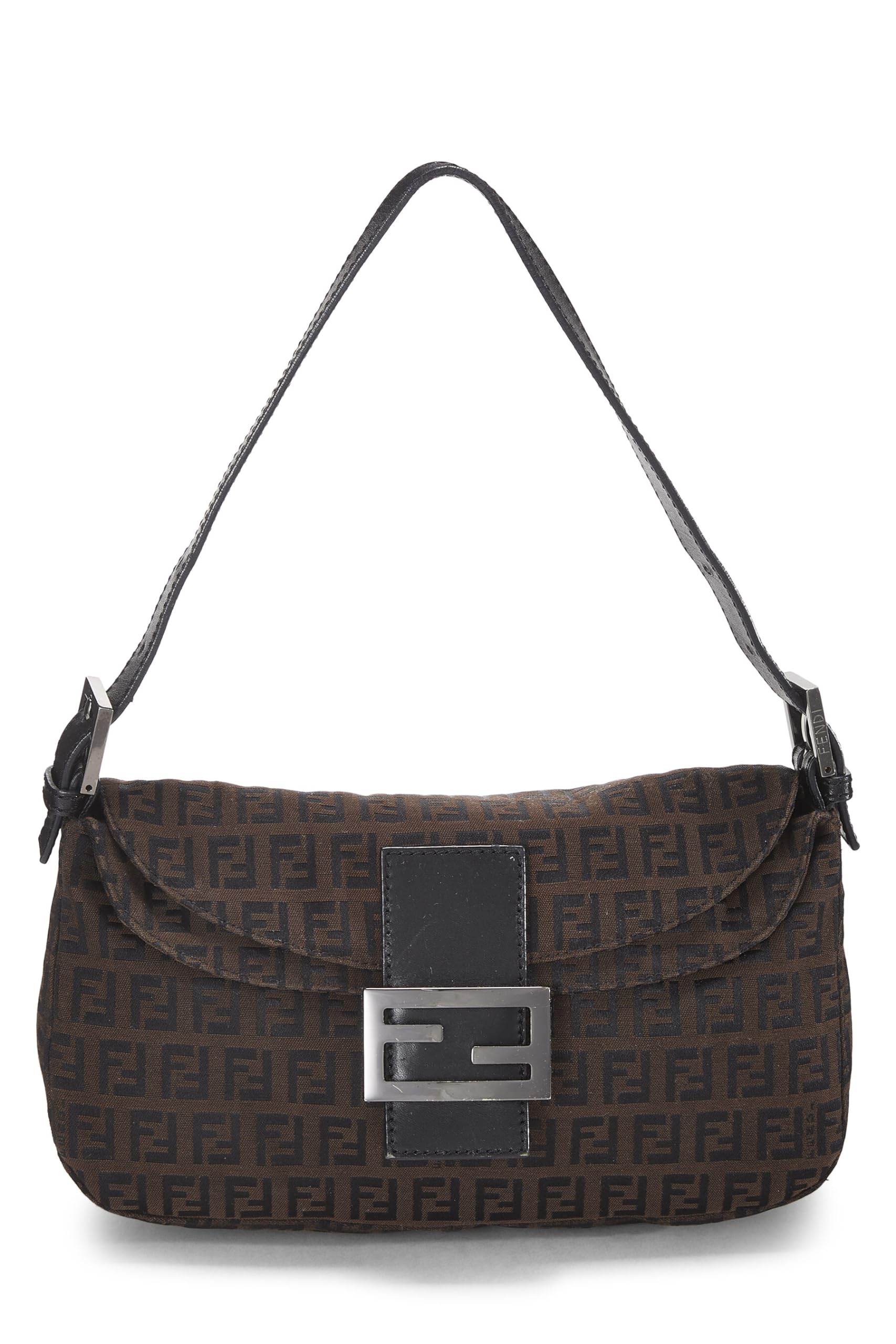 Fendi, Black Nylon Zucchino Shoulder Bag, Brown