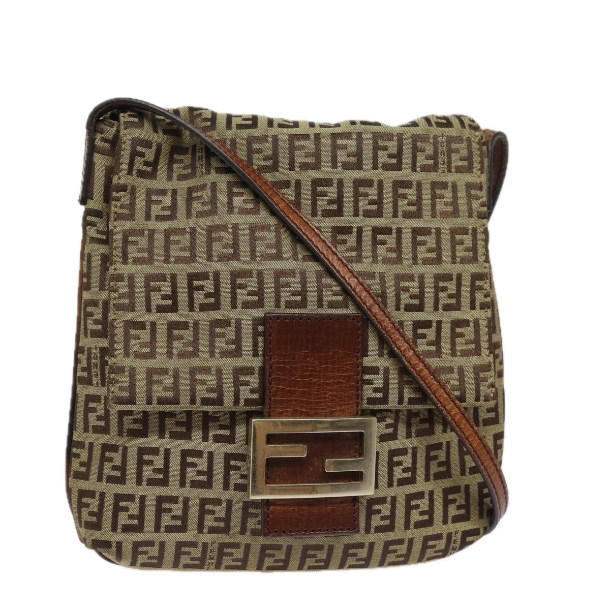 FENDI Zucchino Canvas Mamma Baguette Shoulder Bag Brown 8BT07581642