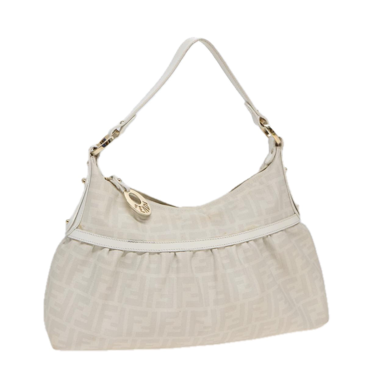 FENDI Zucca Canvas Shoulder Bag PVC Leather White 8BR44881645
