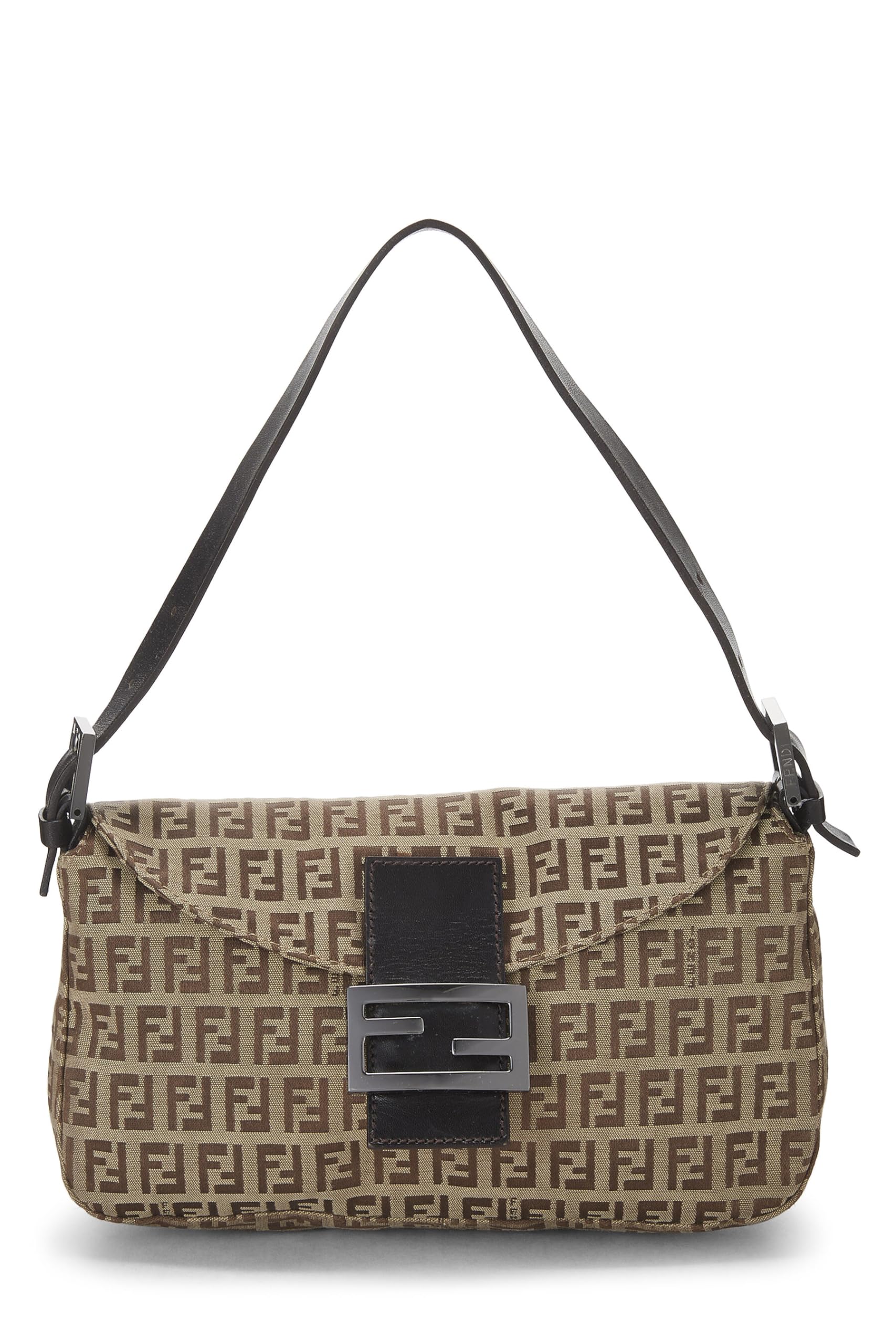 Fendi, Brown Zucchino Canvas Shoulder Bag, Brown