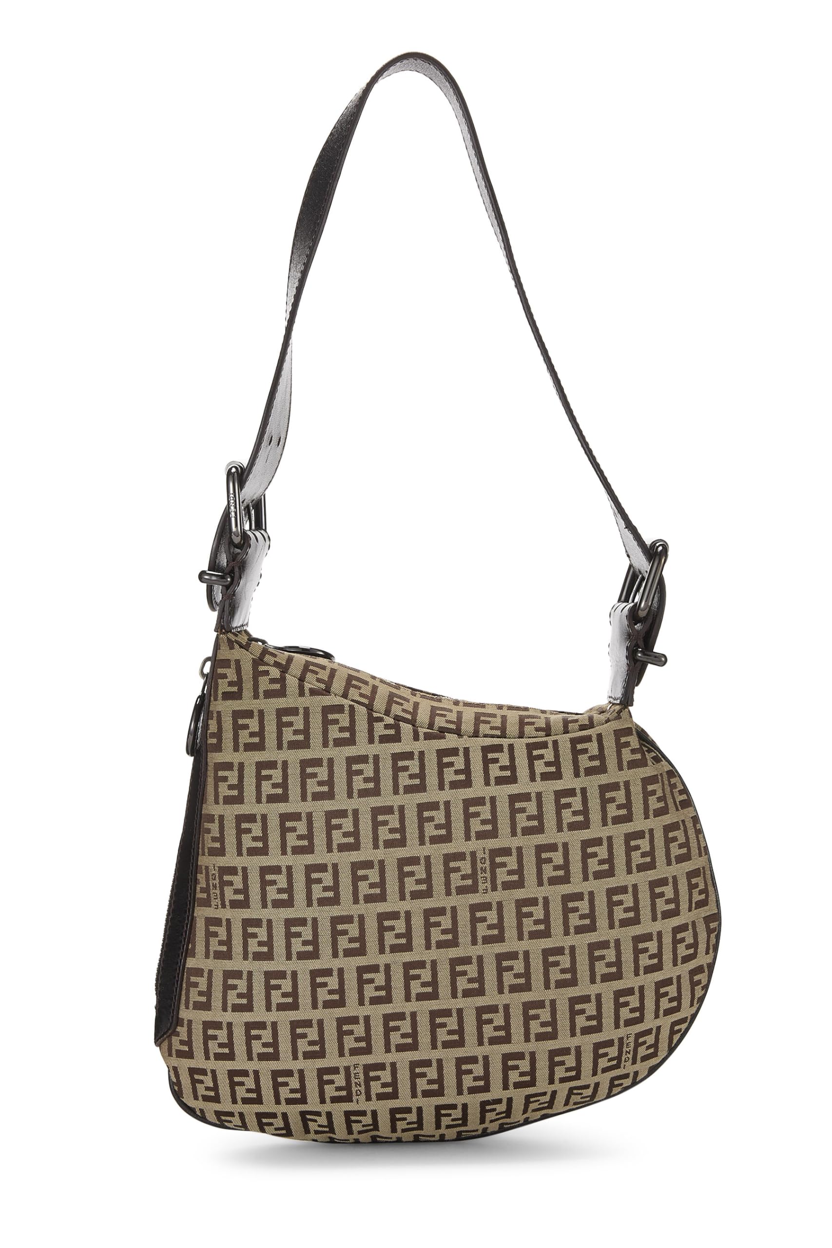 Fendi, Brown Zucchino Canvas Shoulder Bag, Brown