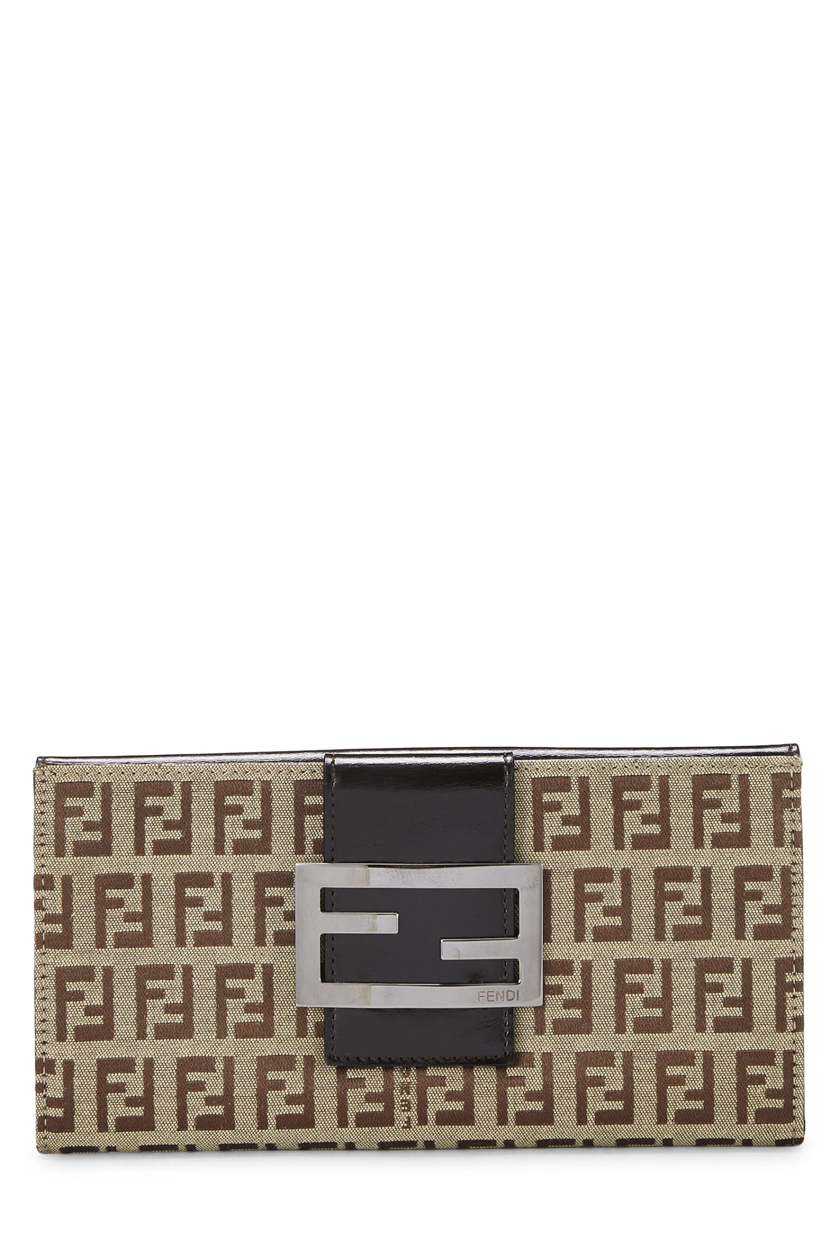 Fendi, Brown Zucchino Canvas Long Wallet, Brown