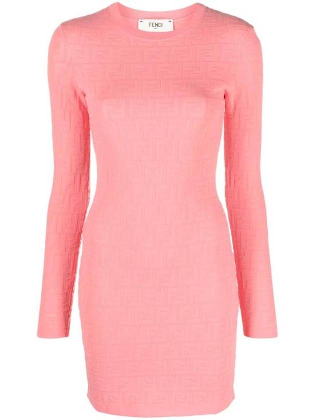 Fendi FF motif round neck knit short dress pink