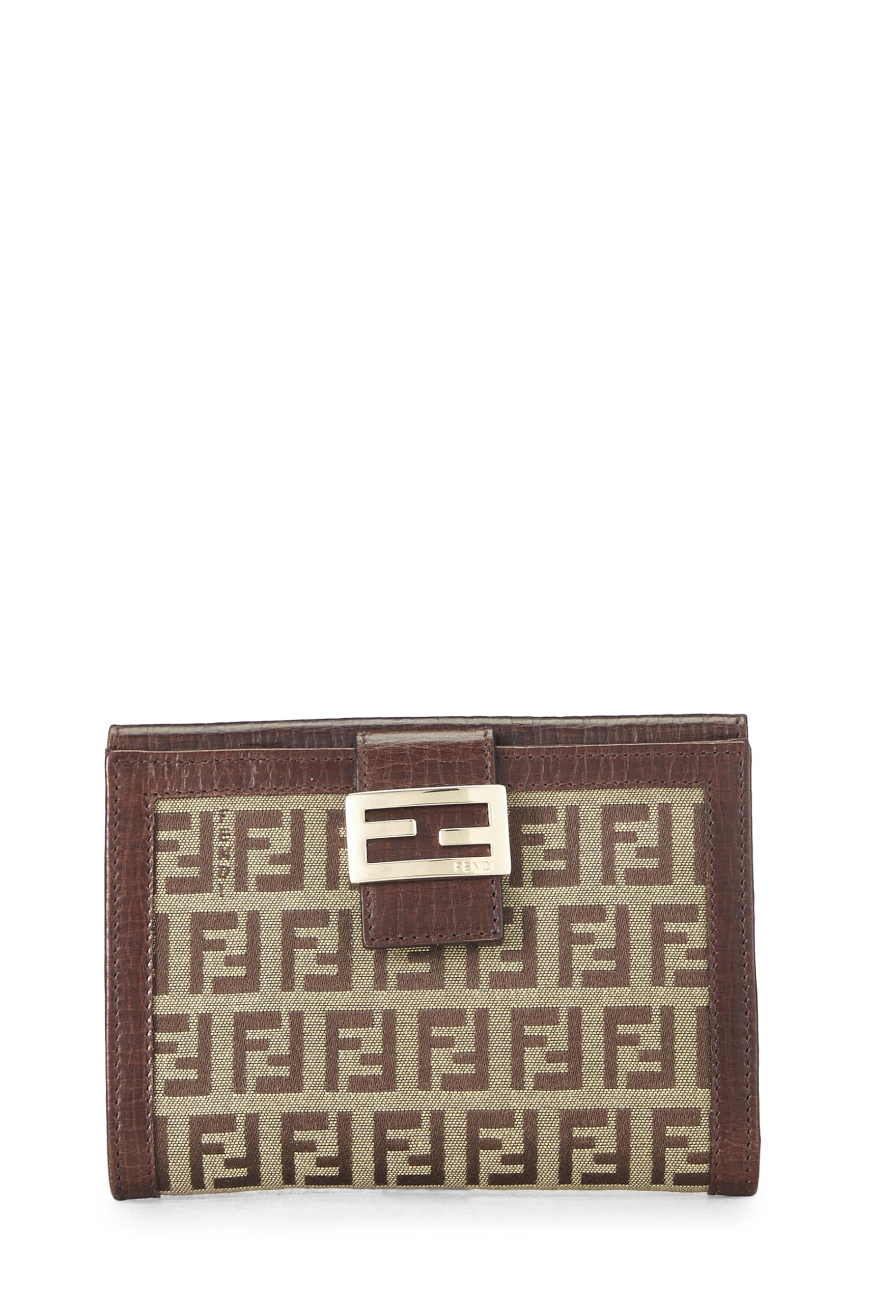 Fendi, Brown Zucchino Canvas Compact Wallet, Brown