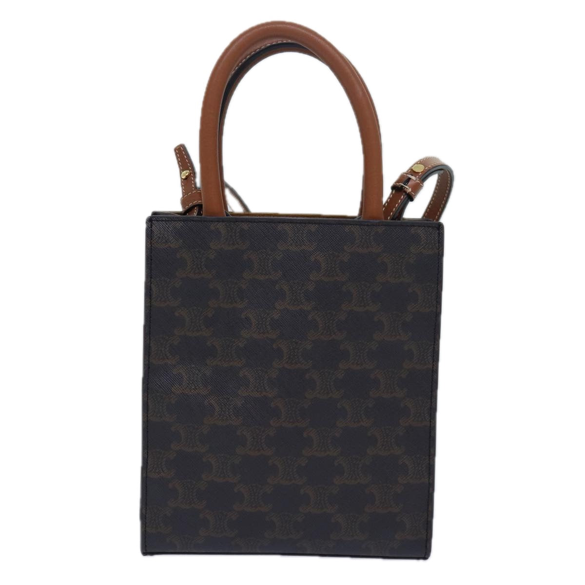 CELINE Triomphe Mini Particle Cabas Hand Bag PVC Leather 2way Black Auth 82739A