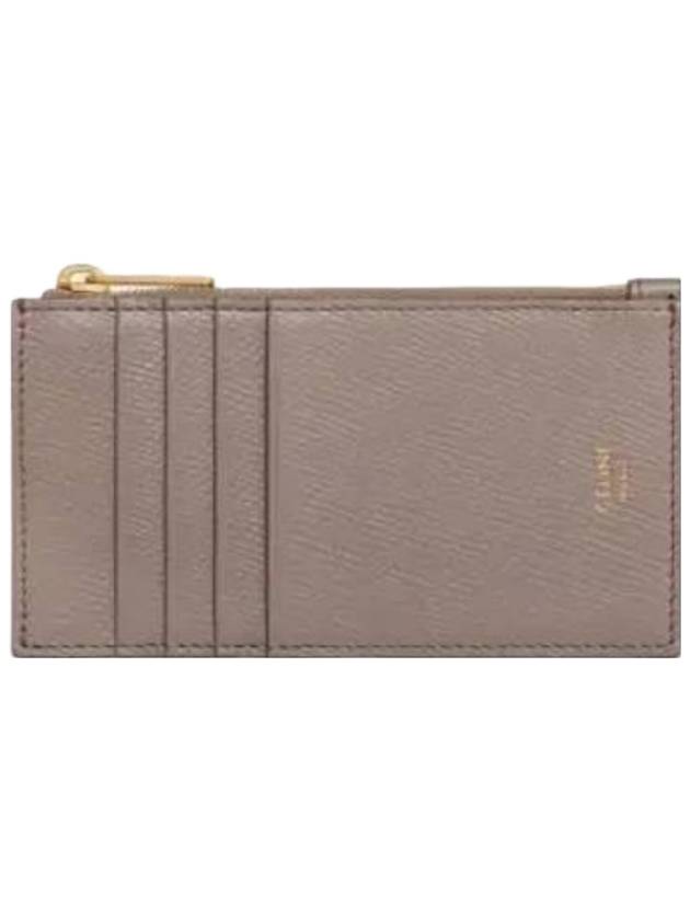 CELINE Essential Zipper Compact Grain Calfskin Card Wallet Pebble