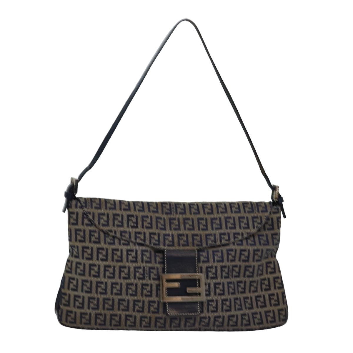 FENDI Zucchino Canvas Mamma Baguette Shoulder Bag Navy83213