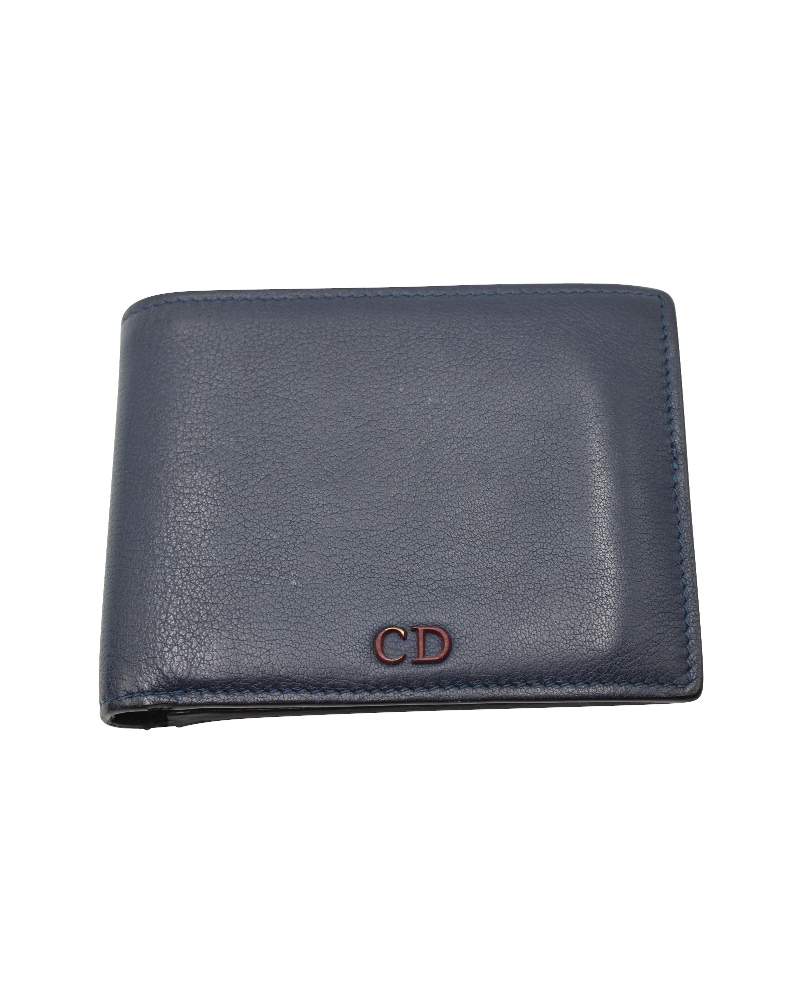 Dior Homme Bi-Fold Wallet in Navy Blue Grained Calfskin Leather
