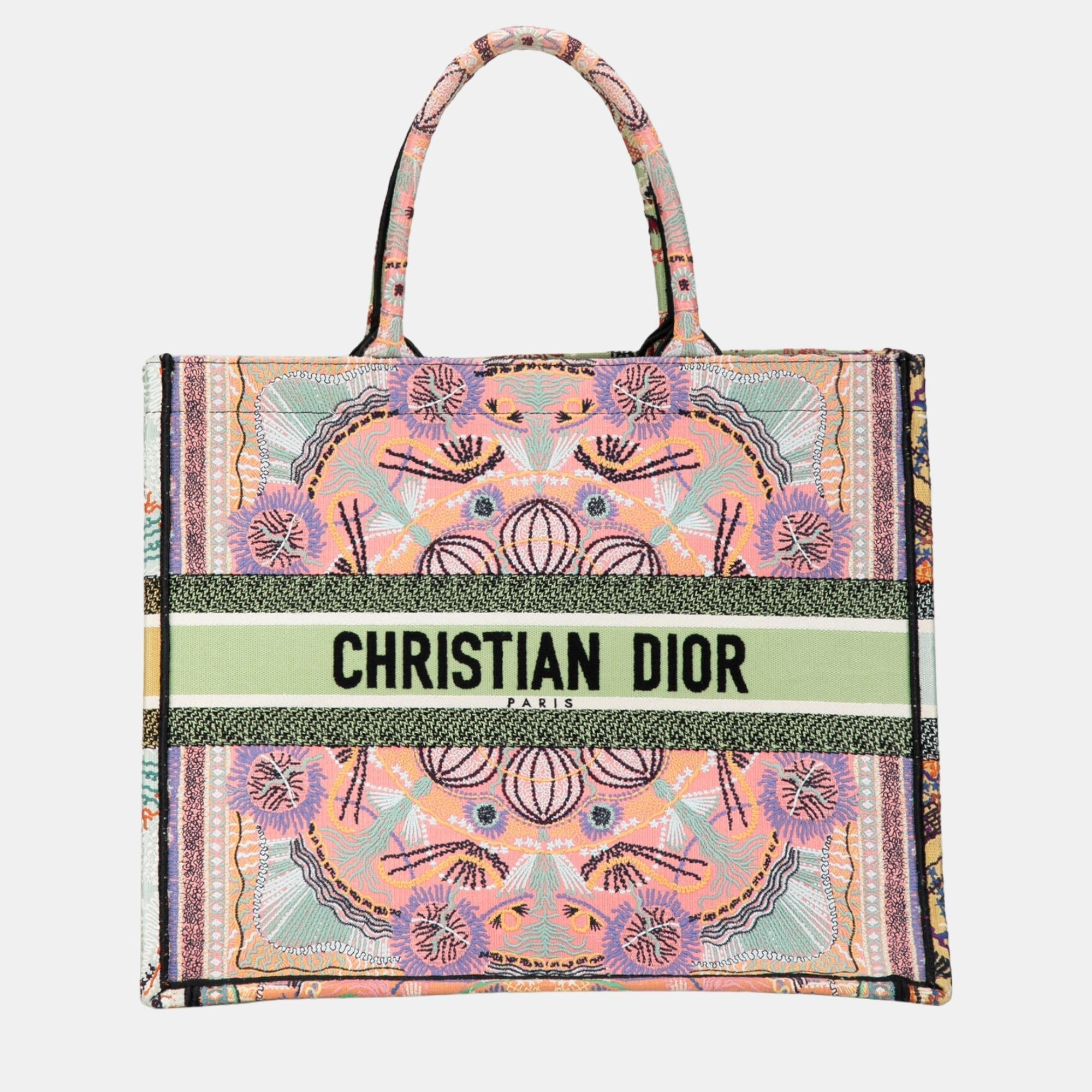 Dior Pink Cruise Large Lights Embroidered Multicolor Canvas Book Tote