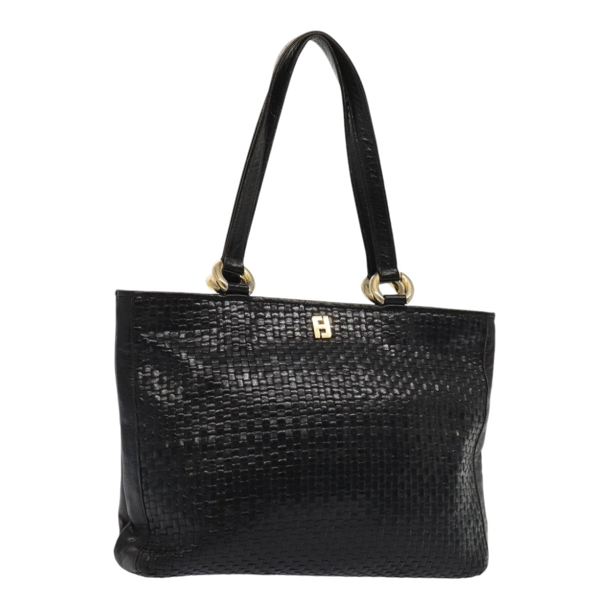 FENDI Tote Bag Leather Black Gold84621
