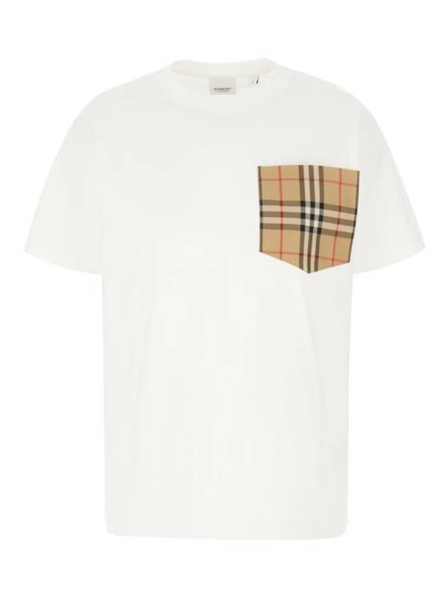 Burberry Check Pocket Crew Neck Cotton Short Sleeve T-Shirt White