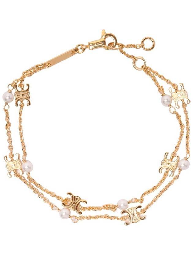 CELINE Triomphe Logo Pearl Double Bracelet Gold
