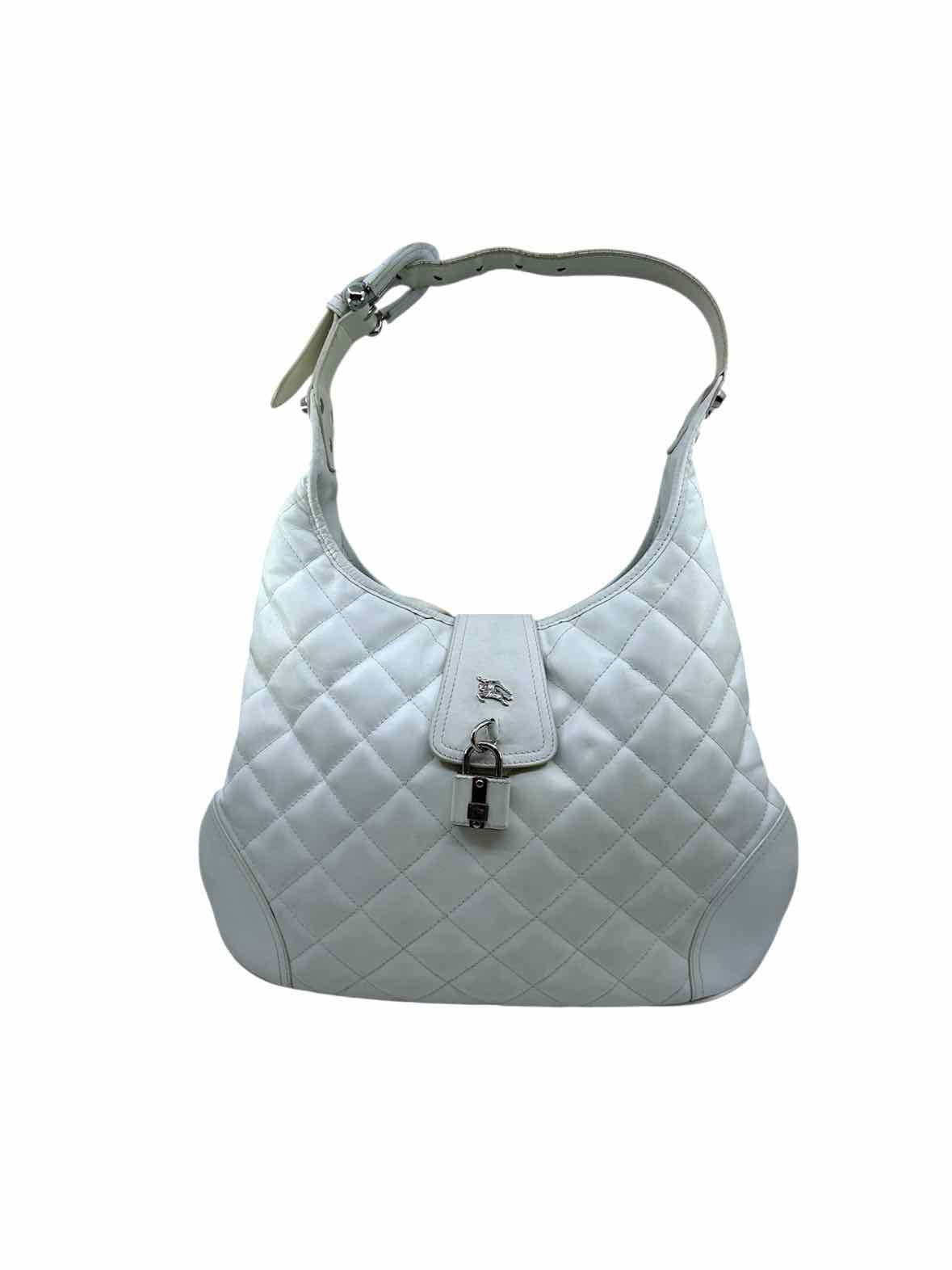 BURBERRY White Leather Quilted Handbag