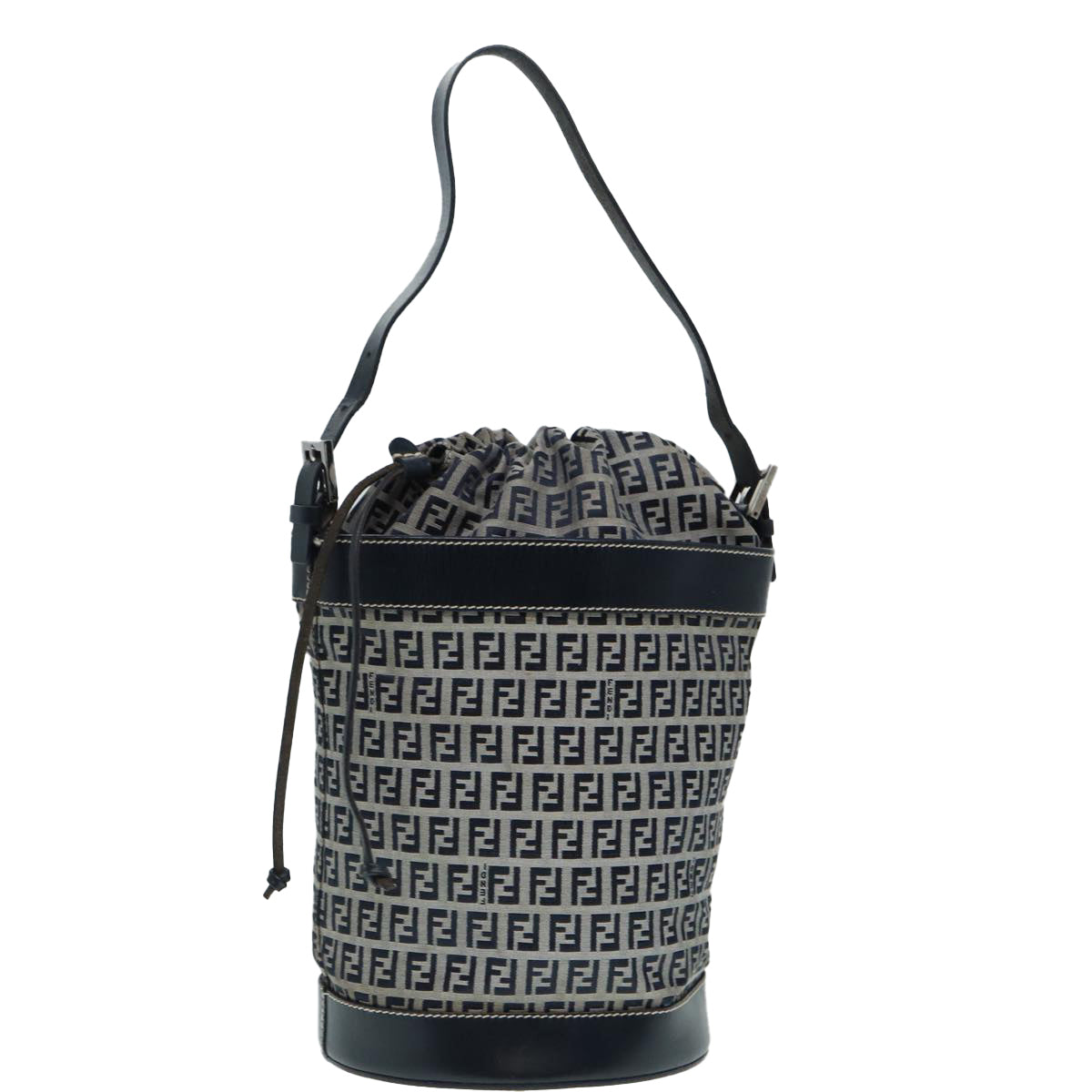 FENDI Zucchino Canvas Shoulder Bag Navy Silver88663