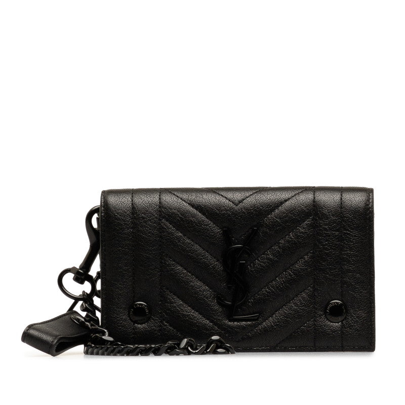 Saint Laurent YSL V Stitch Shoulder Bag Chain Wallet Black Leather Saint Laurent