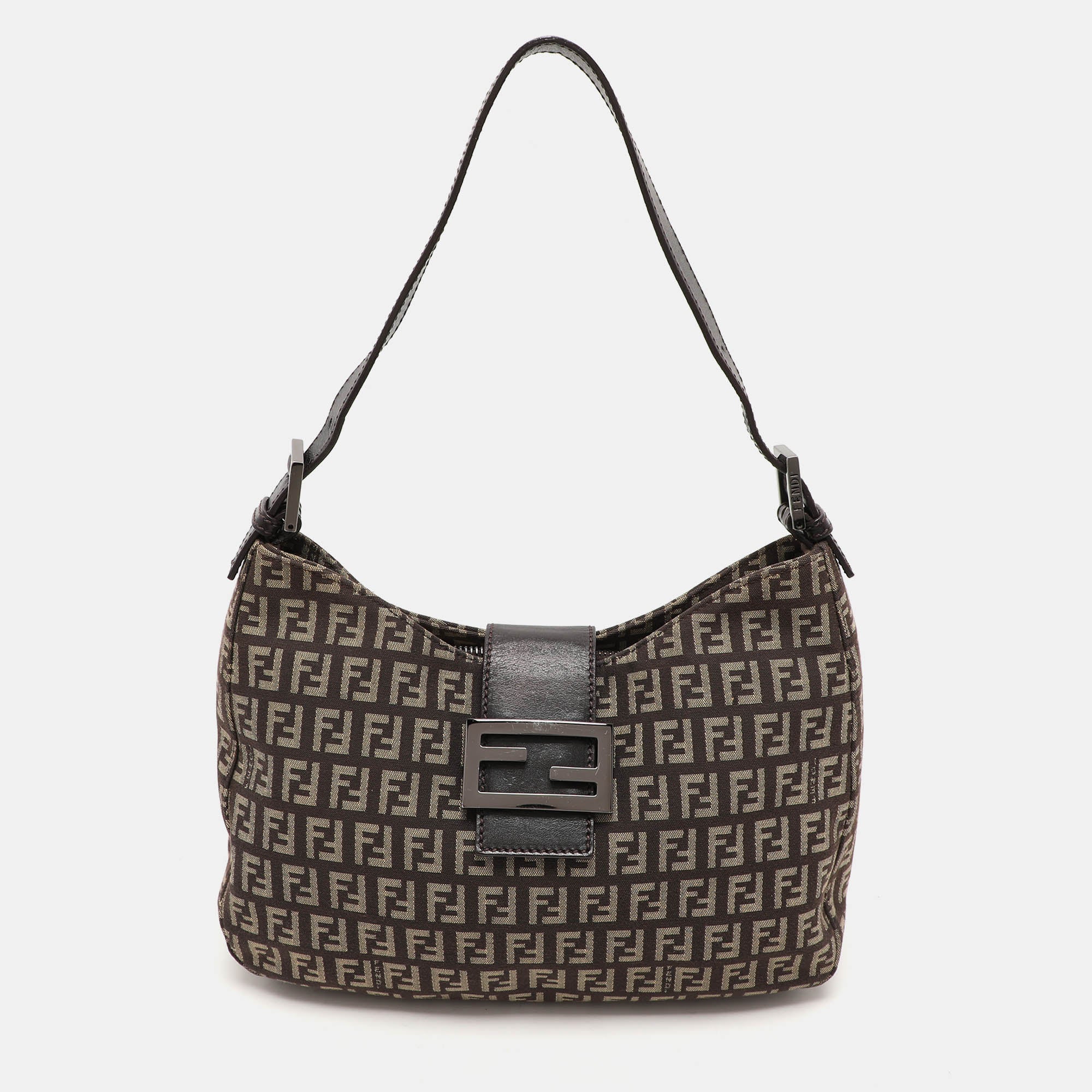 Fendi Zucchino Canvas And Leather Shoulder Bag