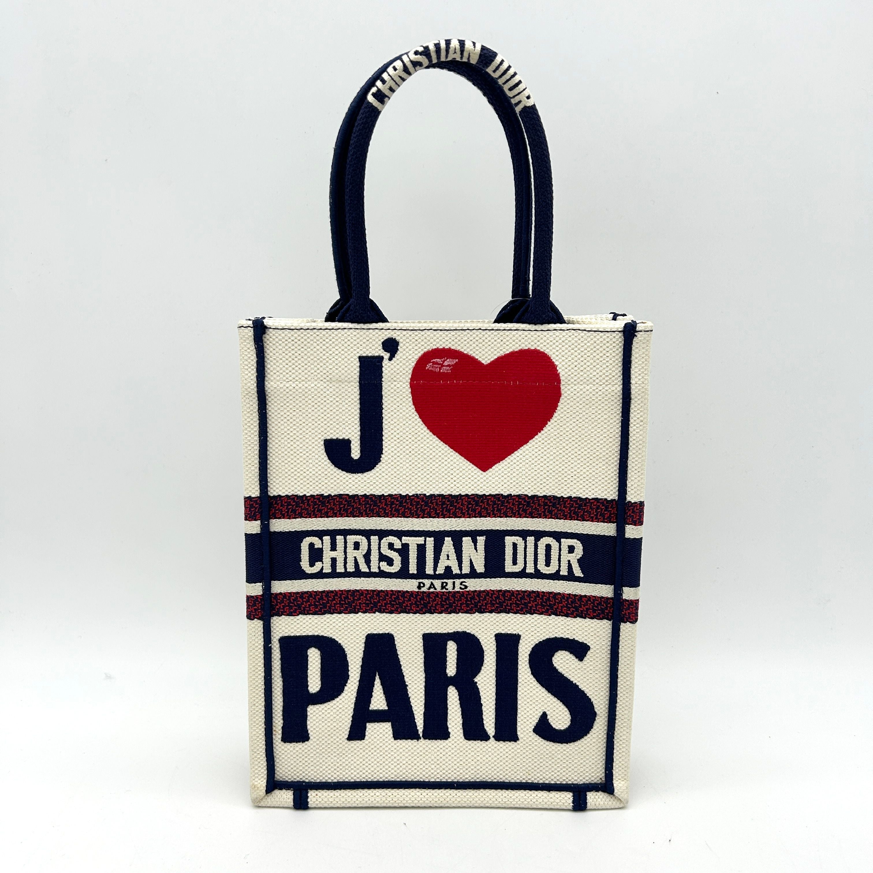 CHRISTIAN DIOR Canvas Embroidered Vertical Book Tote White di8892fe