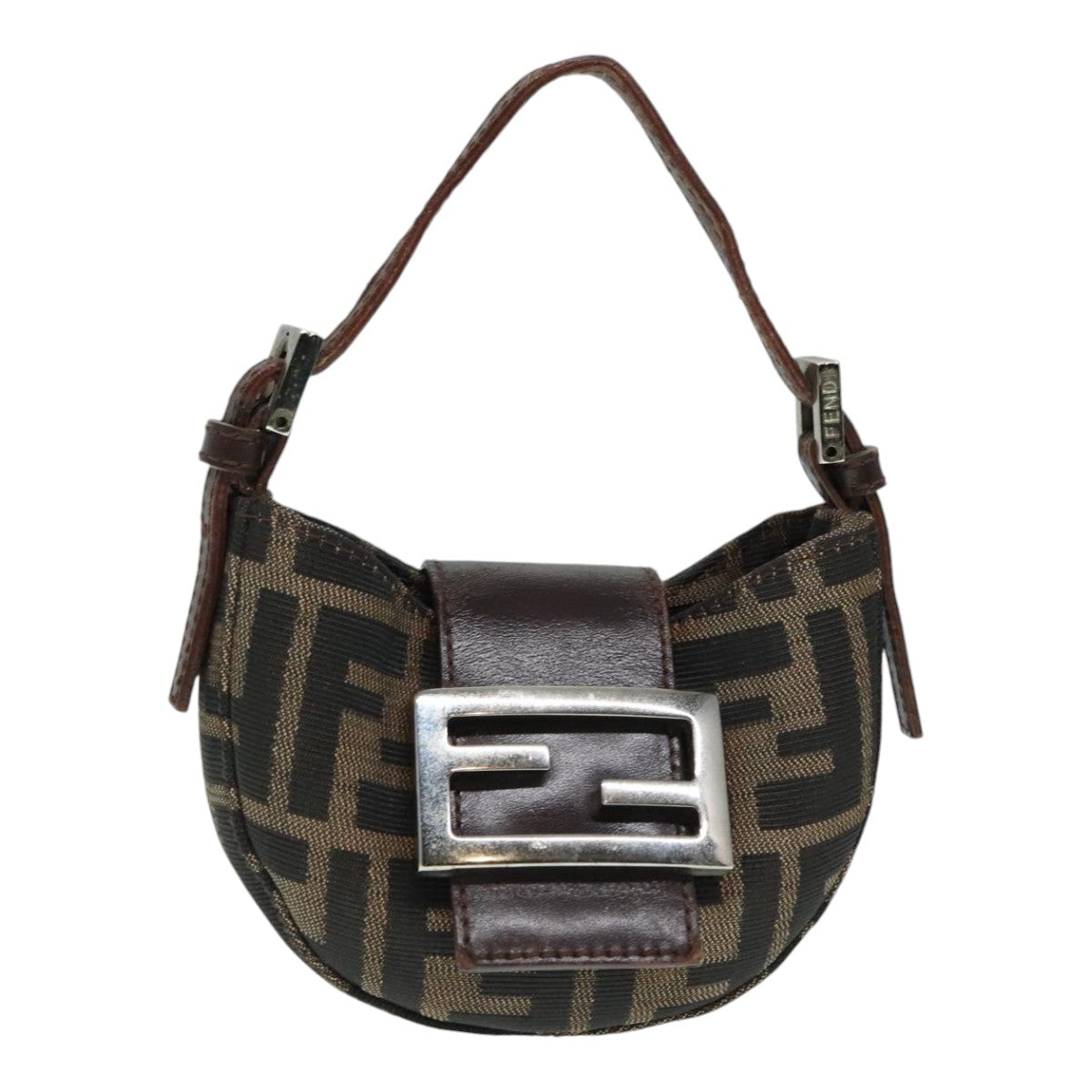 FENDI Zucca Canvas Mini Croissant Hand Bag Brown Black Silver90427