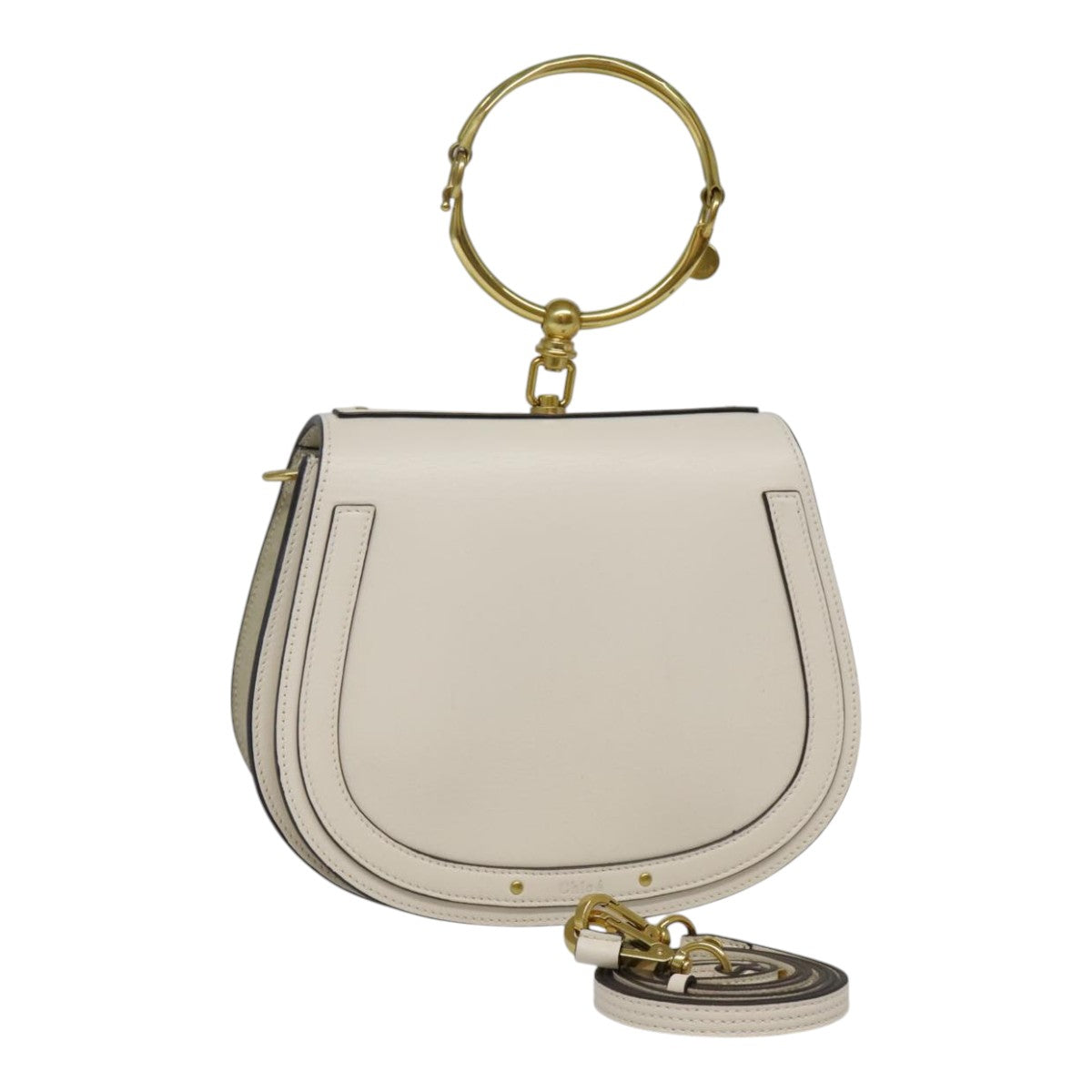 Chloe Nile Small Bracelet Hand Bag Leather 2way White Gold 91595