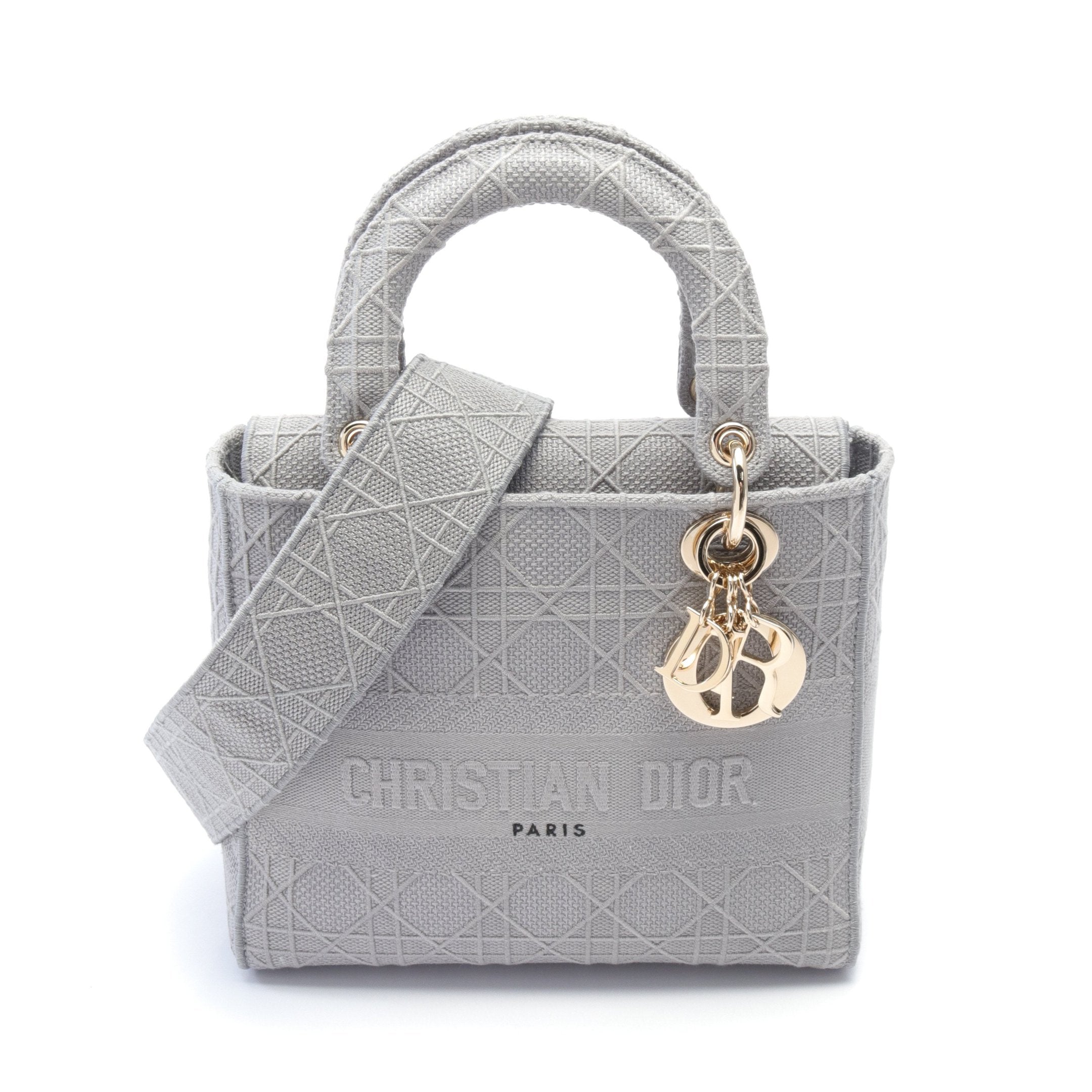 Dior LADY D-LITE Medium bag Handbag Canvas Gray 2WAY