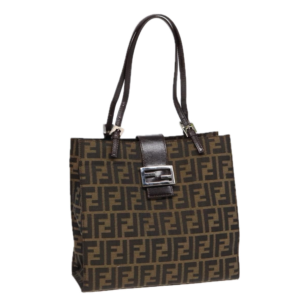 FENDI Zucca Canvas Mamma Tote Bag Brown Black Silver92515