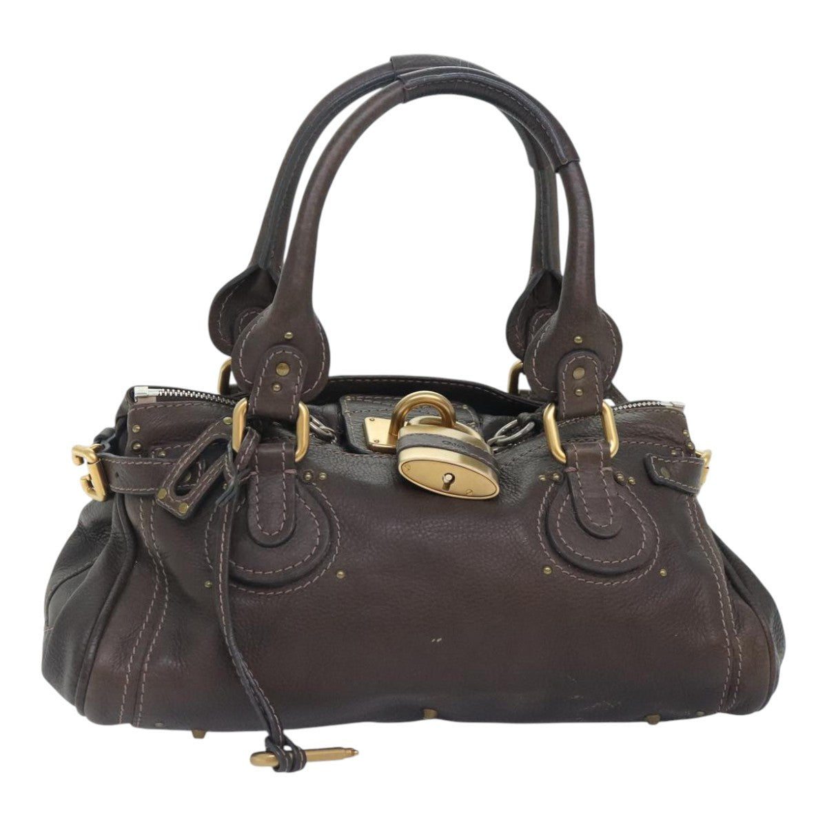Chloe Paddington Shoulder Bag Leather Brown Gold Silver 92665