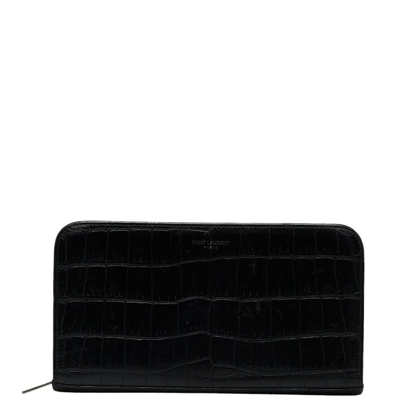 Saint Laurent Long Zip Wallet in Crocodile Black 328558