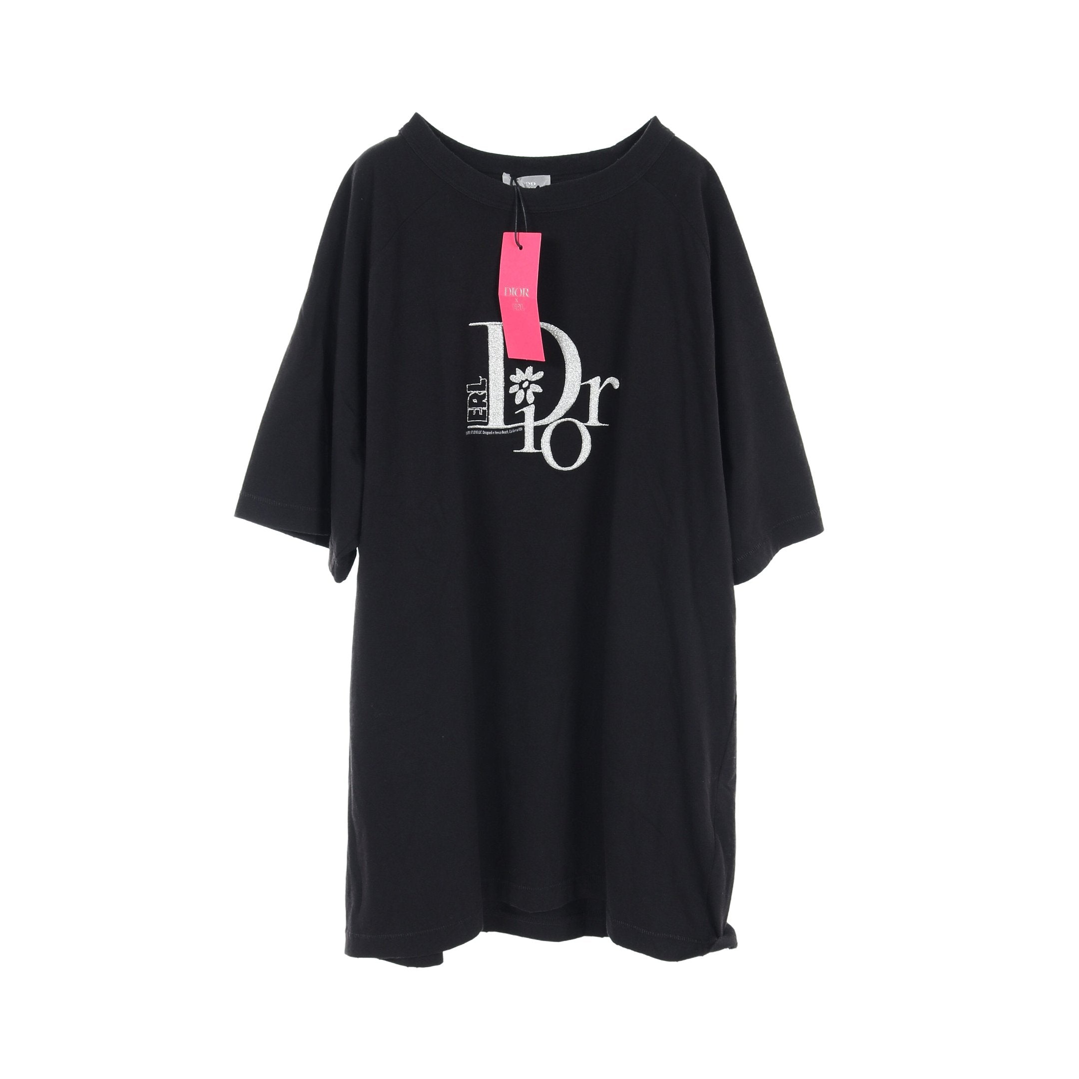 Dior DIOR * ERL T-shirt Crew neck Logo embroidery Cotton Black Damage processing