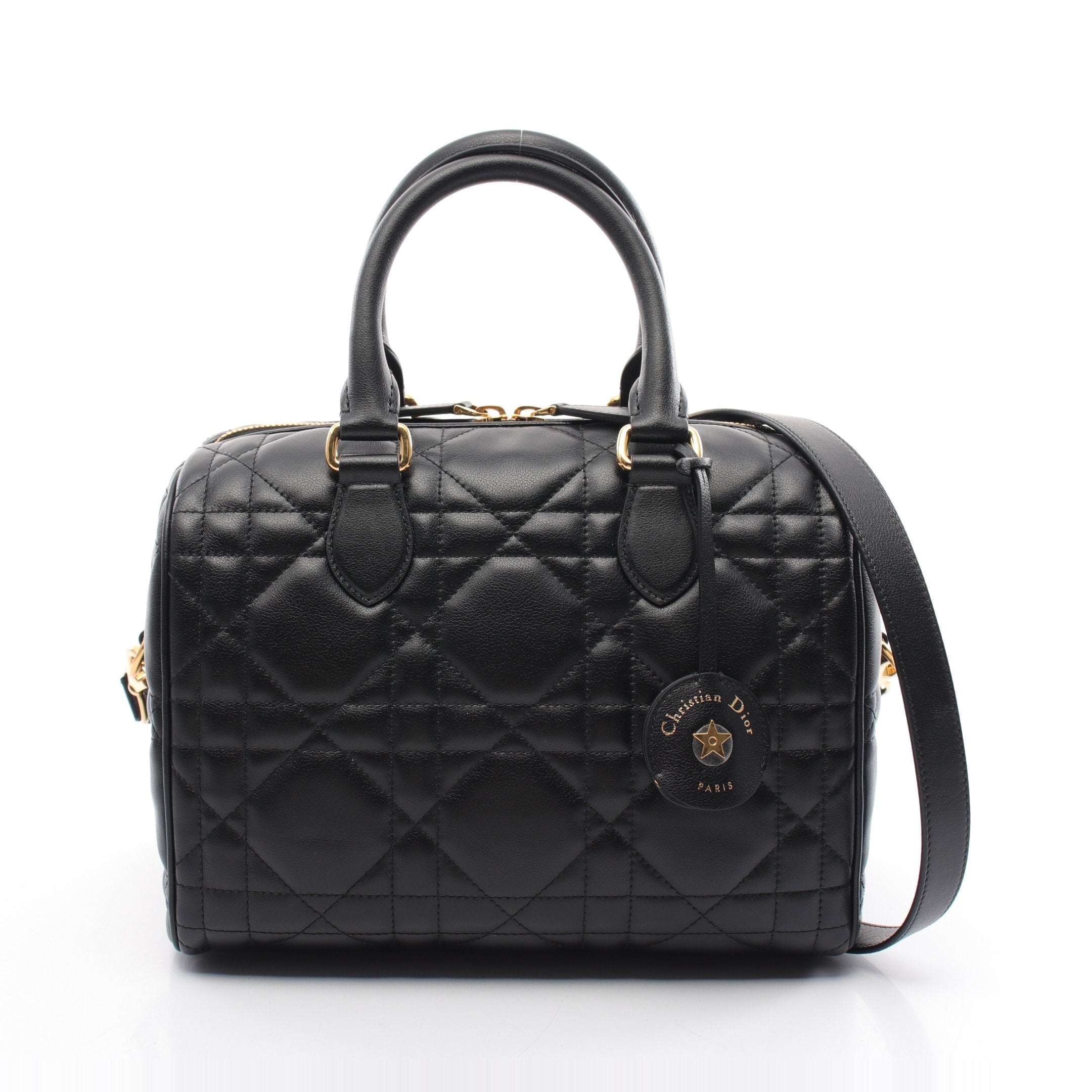 Dior Dior Groove 25 Macro Cannage Handbag Mini boston bag Leather Black 2WAY