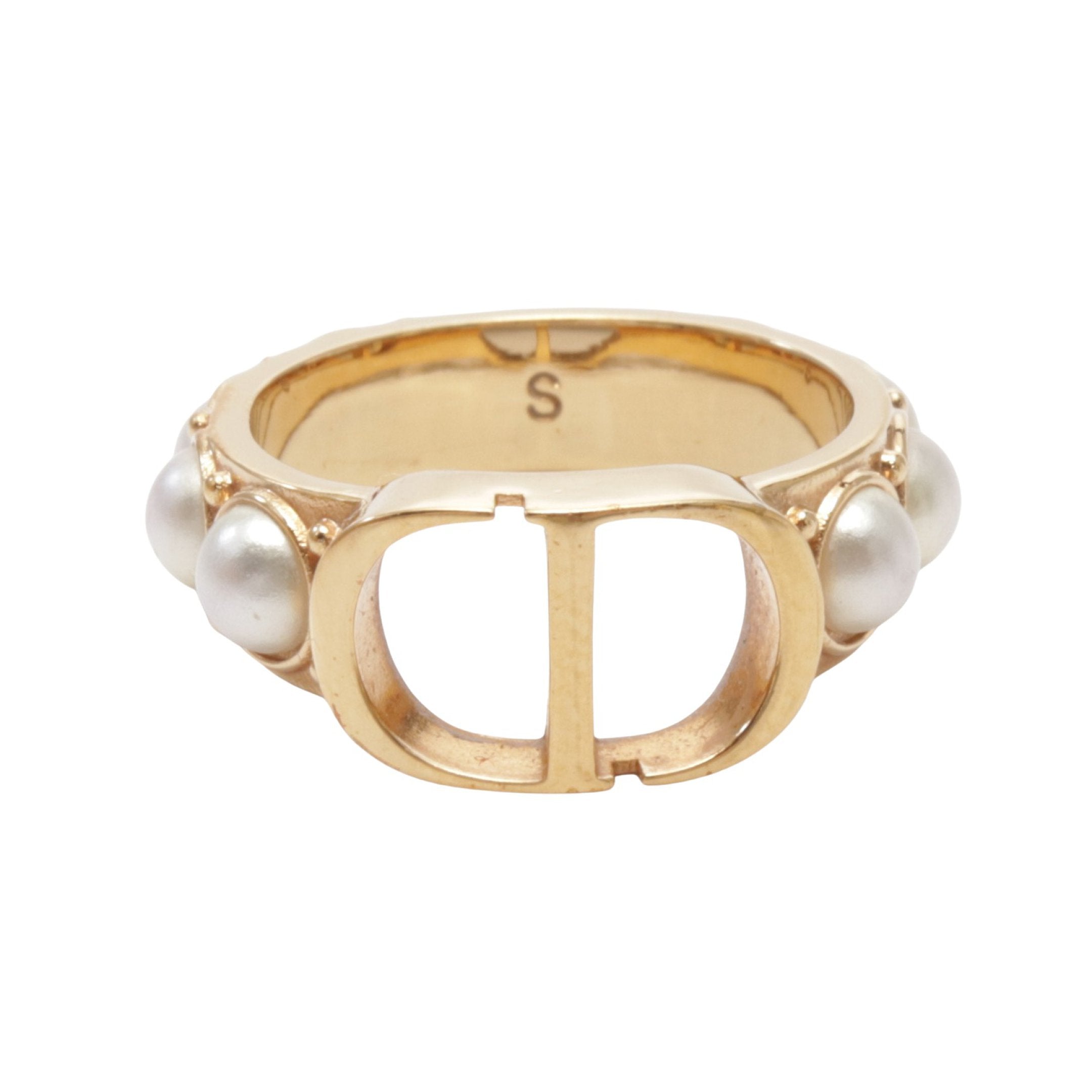 Dior CD logo Ring Ring GP Fake pearl Gold White