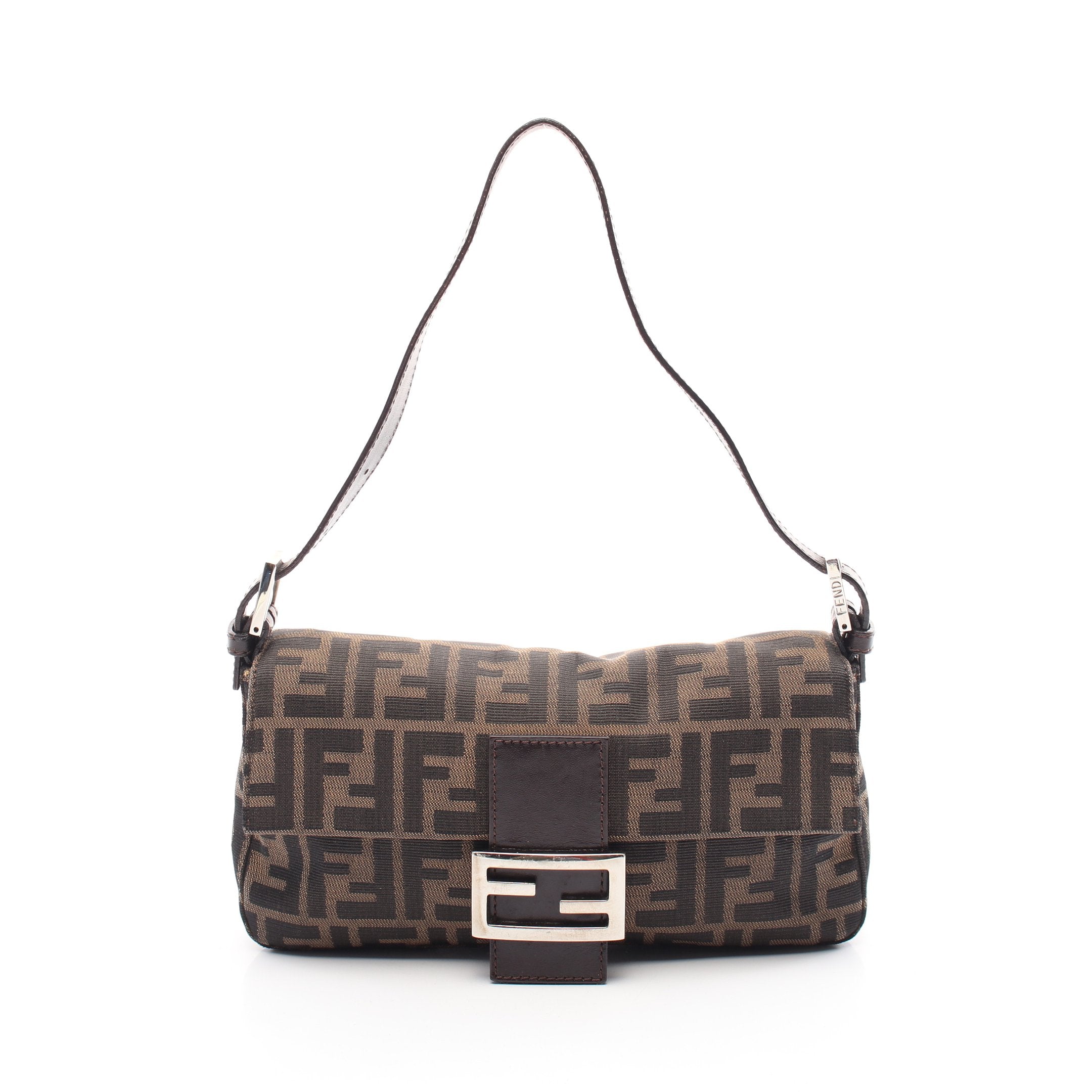FENDI Mamma bucket Zucca Handbag Canvas Leather Brown Dark brown