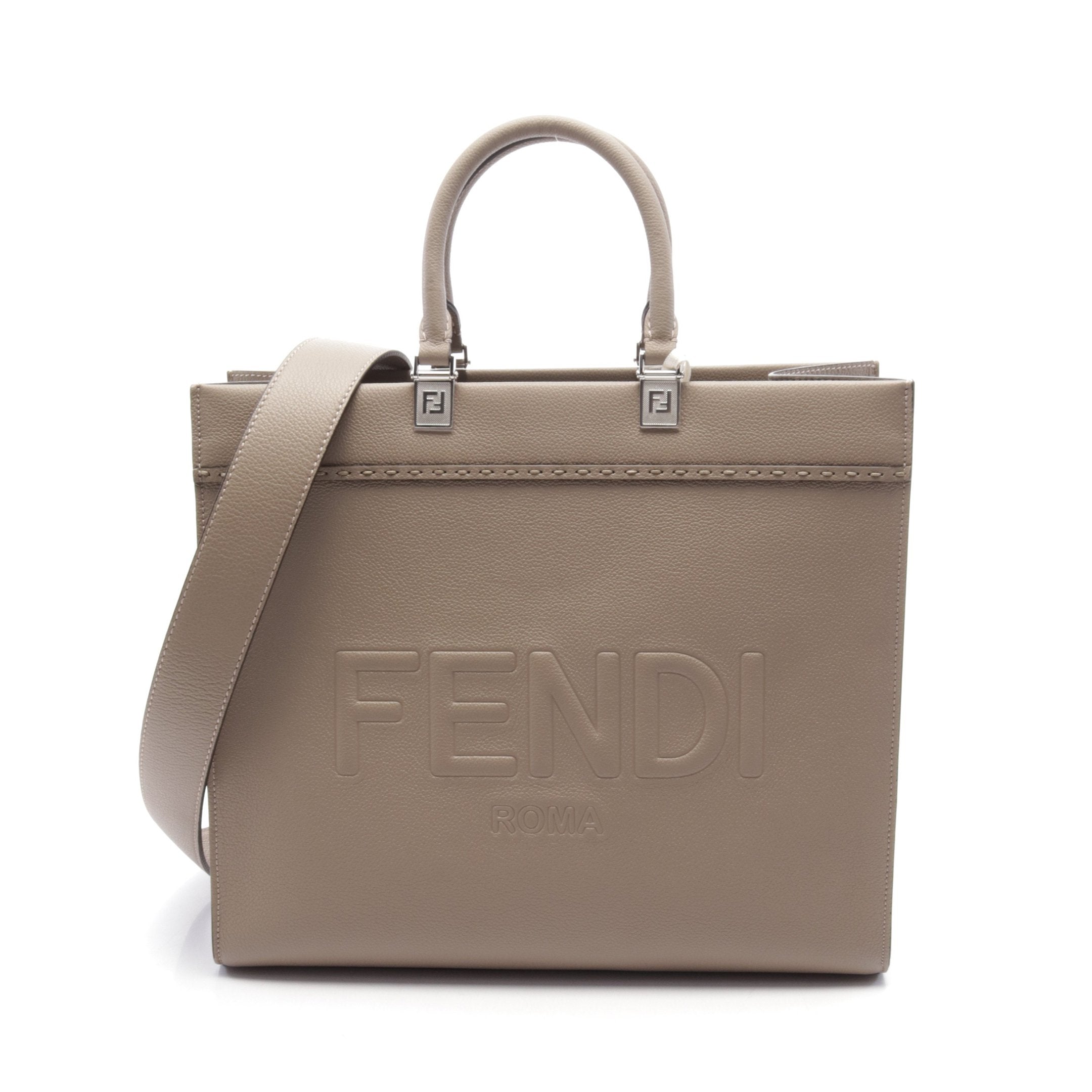 FENDI SUNSHINE MEDIUM Sunshine Medium Handbag Tote bag Leather Gray brown 2WAY